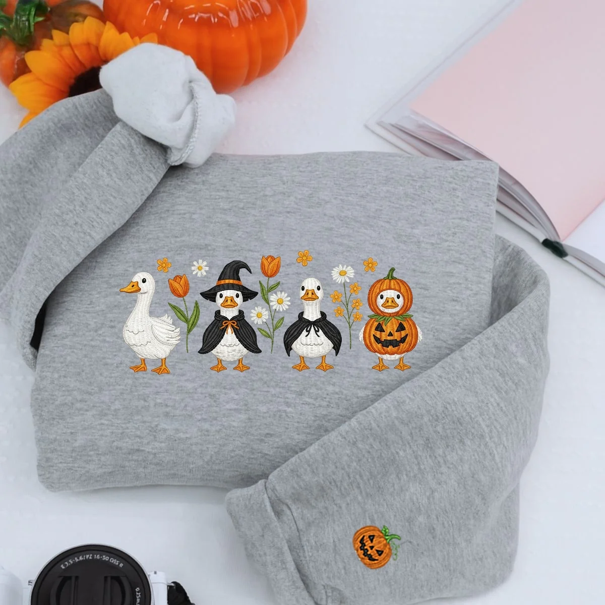 Halloween Geese Custom Sweatshirts - Spooky Goose Embroidered Apparel - Perfect Cute Halloween Gift - Image 2