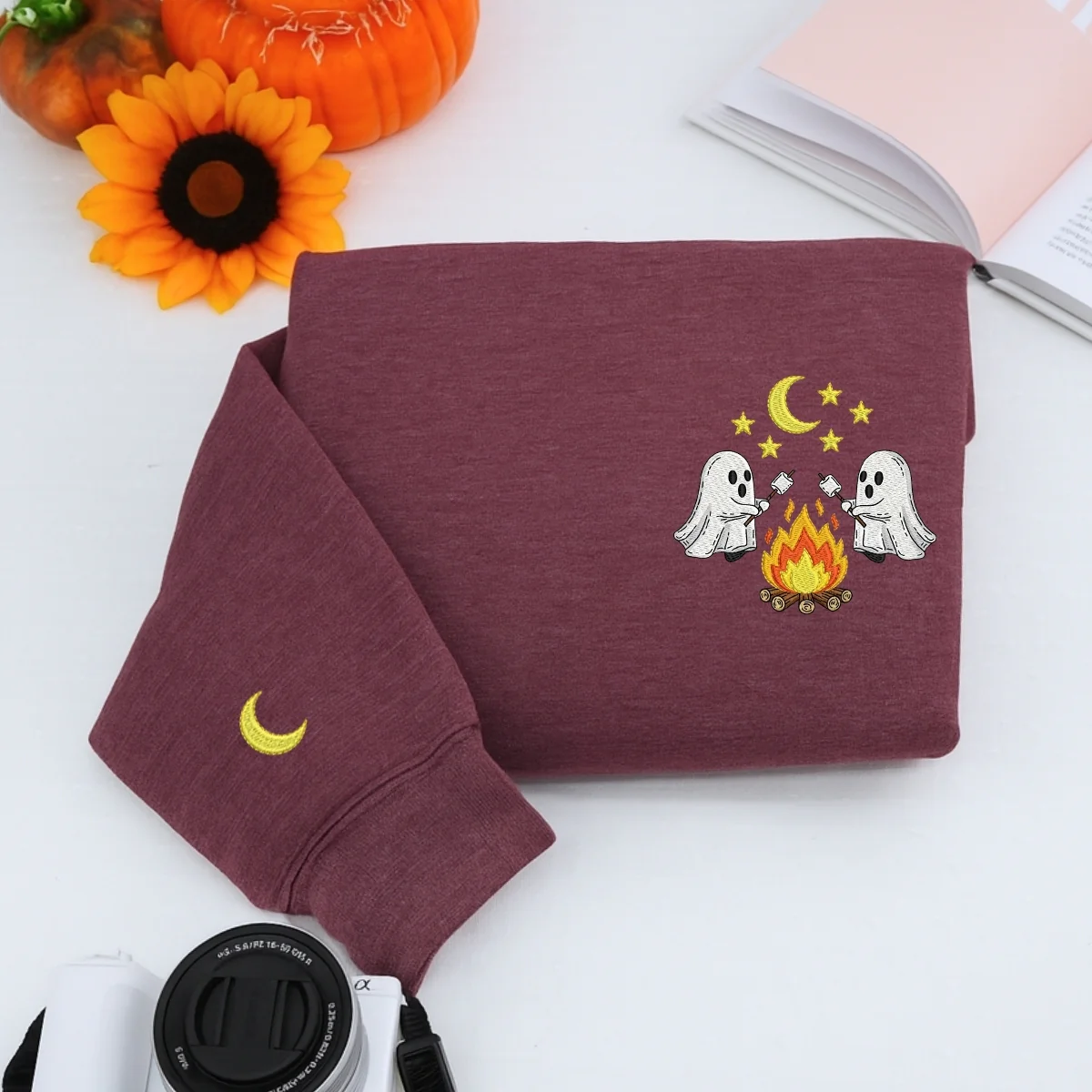Halloween Ghost Campfire Custom Hoodies - Spooky Camping Embroidered Sweatshirts - Perfect Cozy Halloween Gift - Image 2
