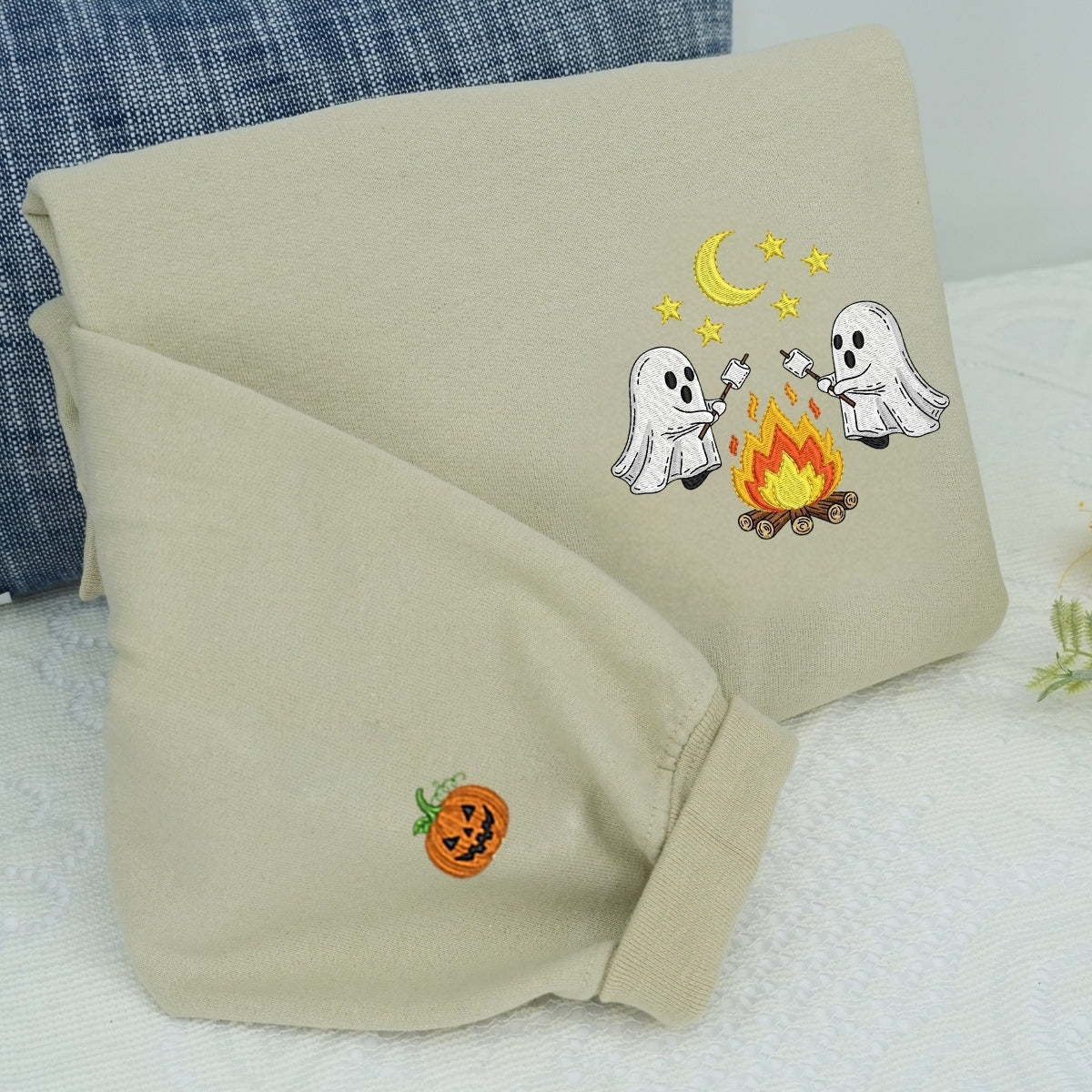 Halloween Ghost Campfire Custom Hoodies - Spooky Camping Embroidered Sweatshirts - Perfect Cozy Halloween Gift - Image 3