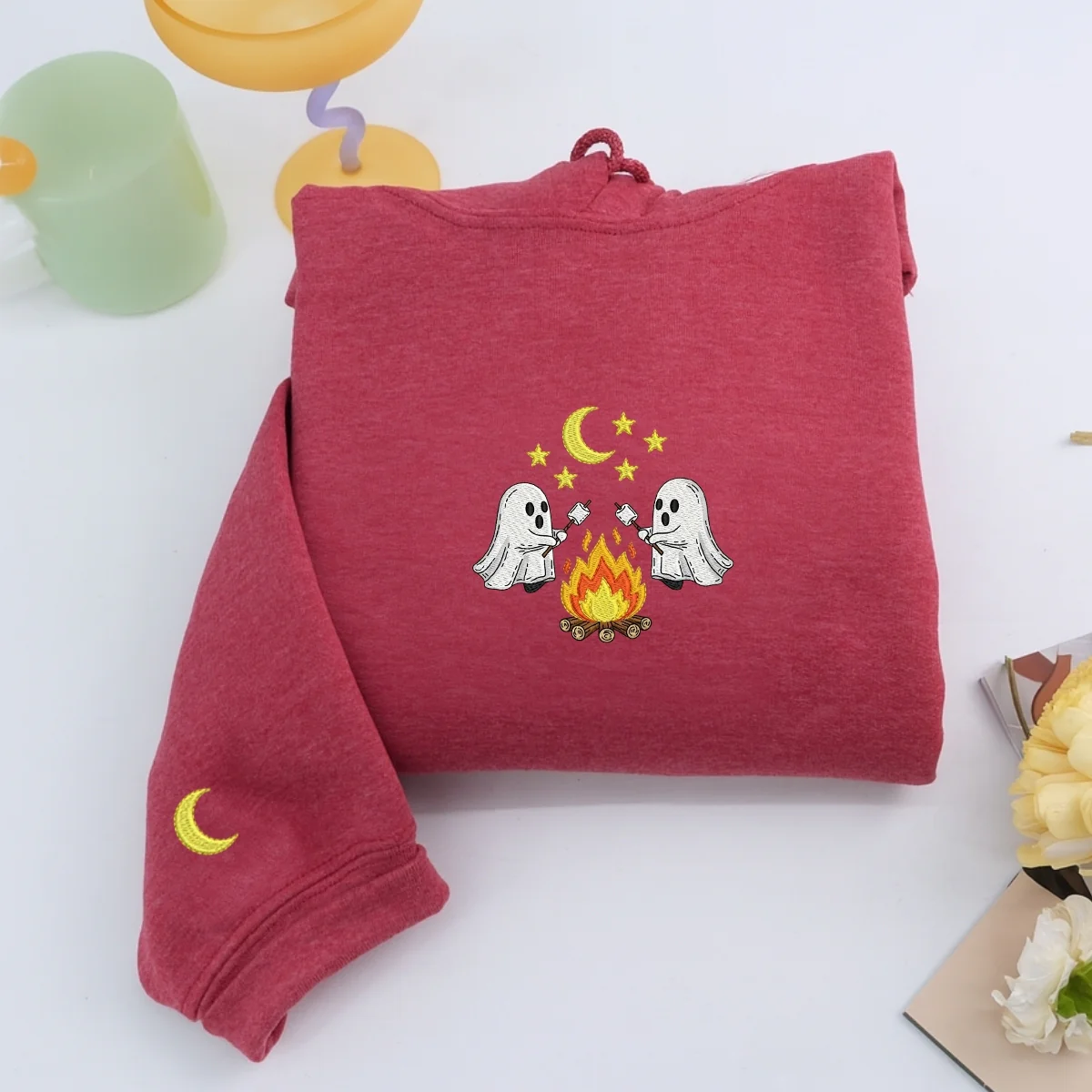 Halloween Ghost Campfire Custom Hoodies - Spooky Camping Embroidered Sweatshirts - Perfect Cozy Halloween Gift - Image 4