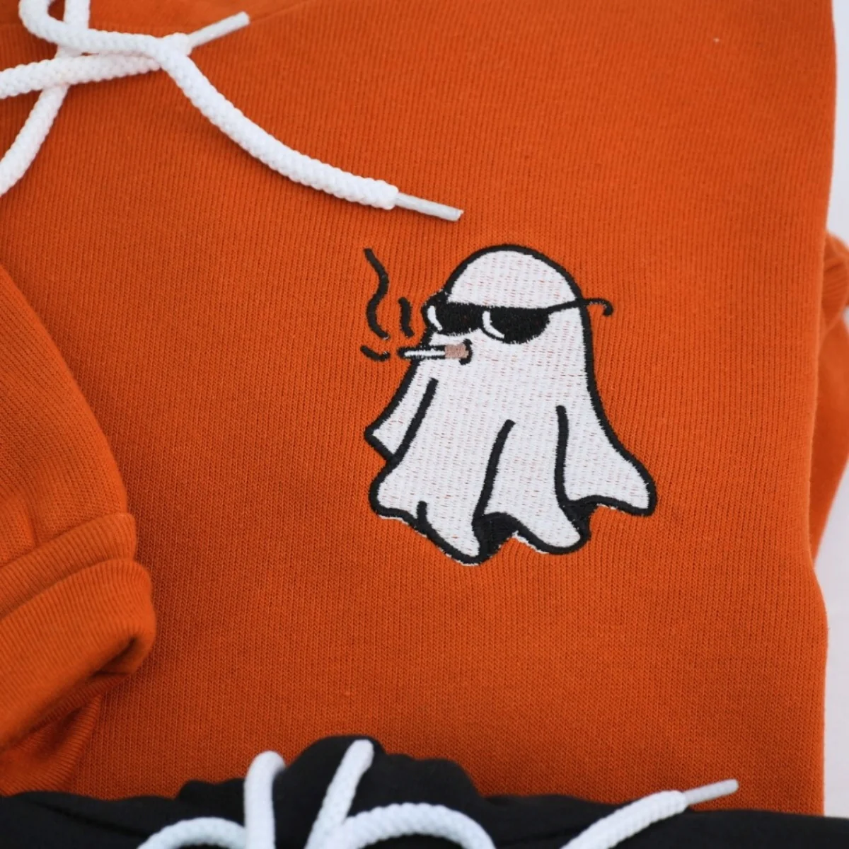 Halloween Ghost Couple Hoodies - Cute Matching Embroidered Sweatshirts - Perfect Spooky Season Gift - Image 2