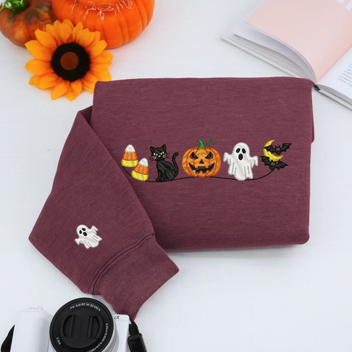Halloween Icons Embroidered Sweatshirts - Cute Ghost Pumpkin Cat Crewneck - Perfect Spooky Season Gift - Image 3