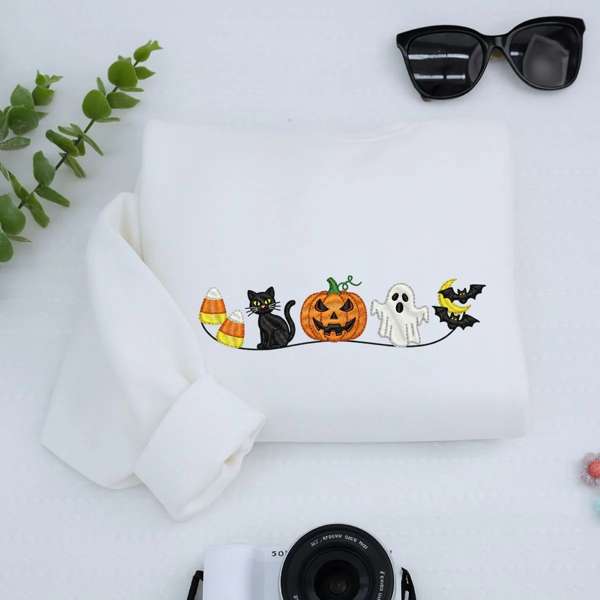 Halloween Icons Embroidered Sweatshirts - Cute Ghost Pumpkin Cat Crewneck - Perfect Spooky Season Gift - Image 4
