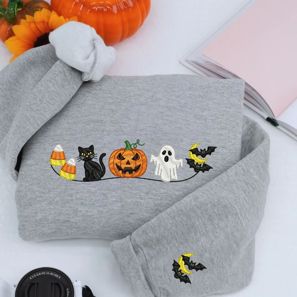 Halloween Icons Embroidered Sweatshirts - Cute Ghost Pumpkin Cat Crewneck - Perfect Spooky Season Gift - Image 5