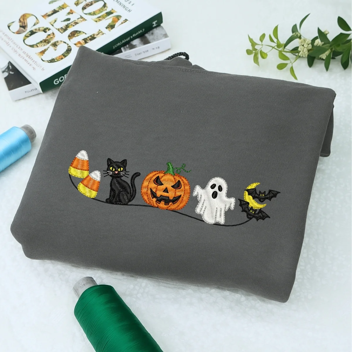 Halloween Icons Embroidered Sweatshirts - Cute Ghost Pumpkin Cat Crewneck - Perfect Spooky Season Gift - Image 7