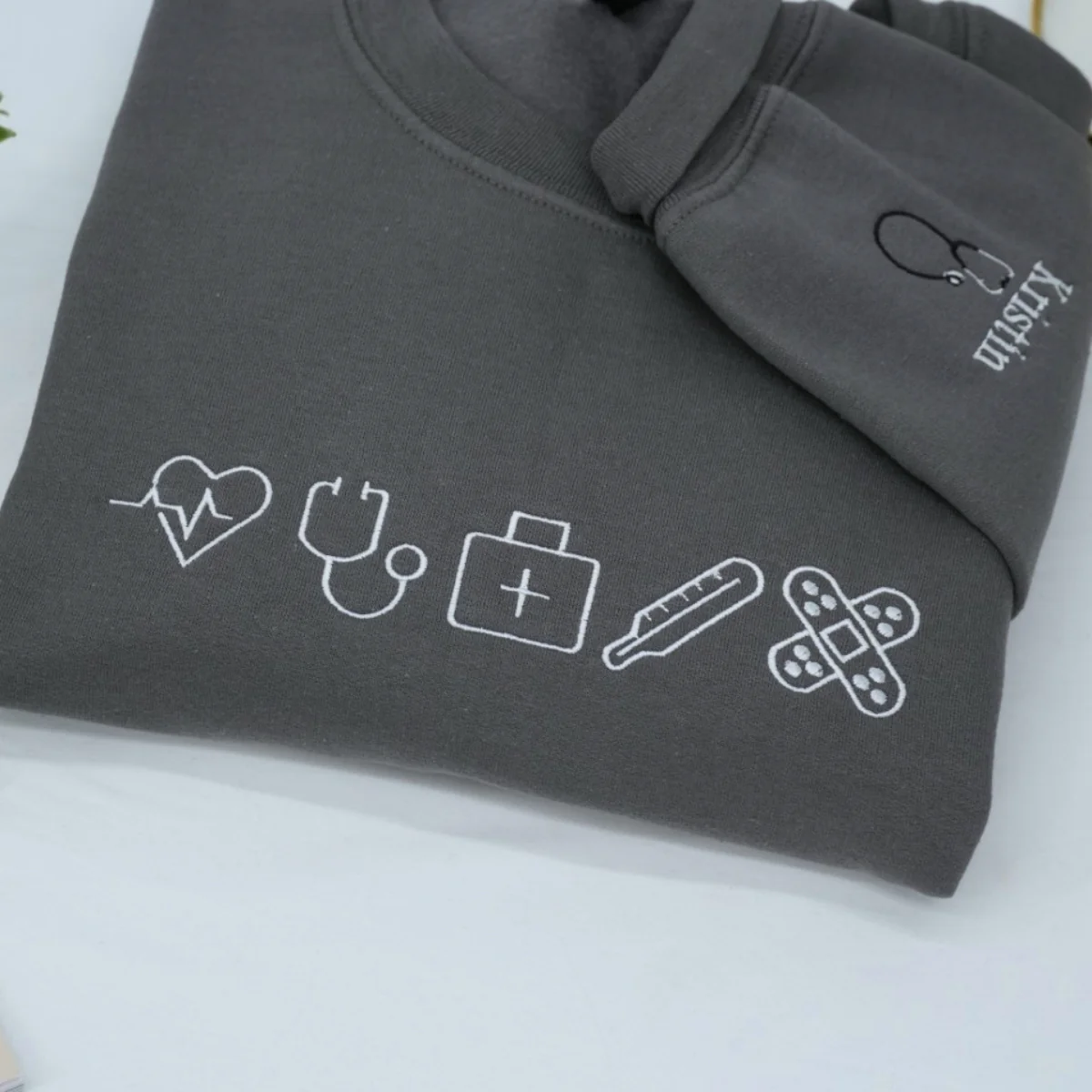 Healthcare Worker Custom Sweatshirts - Medical Professional Embroidered Icons - Nurse Doctor Gift - Image 4