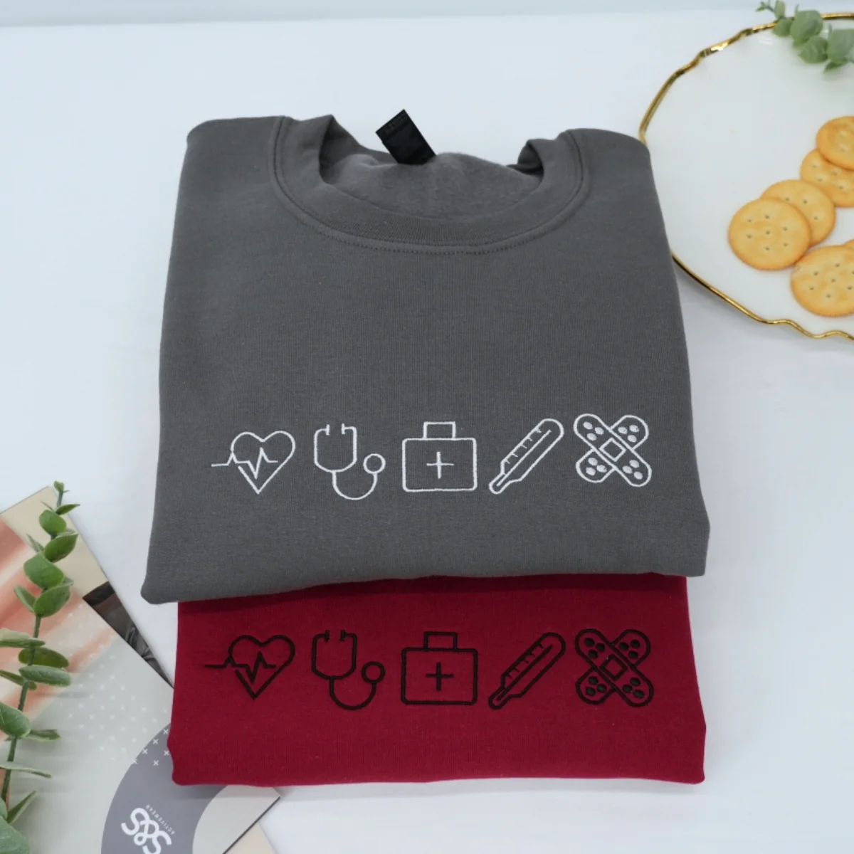 Healthcare Worker Custom Sweatshirts - Medical Professional Embroidered Icons - Nurse Doctor Gift - Image 5