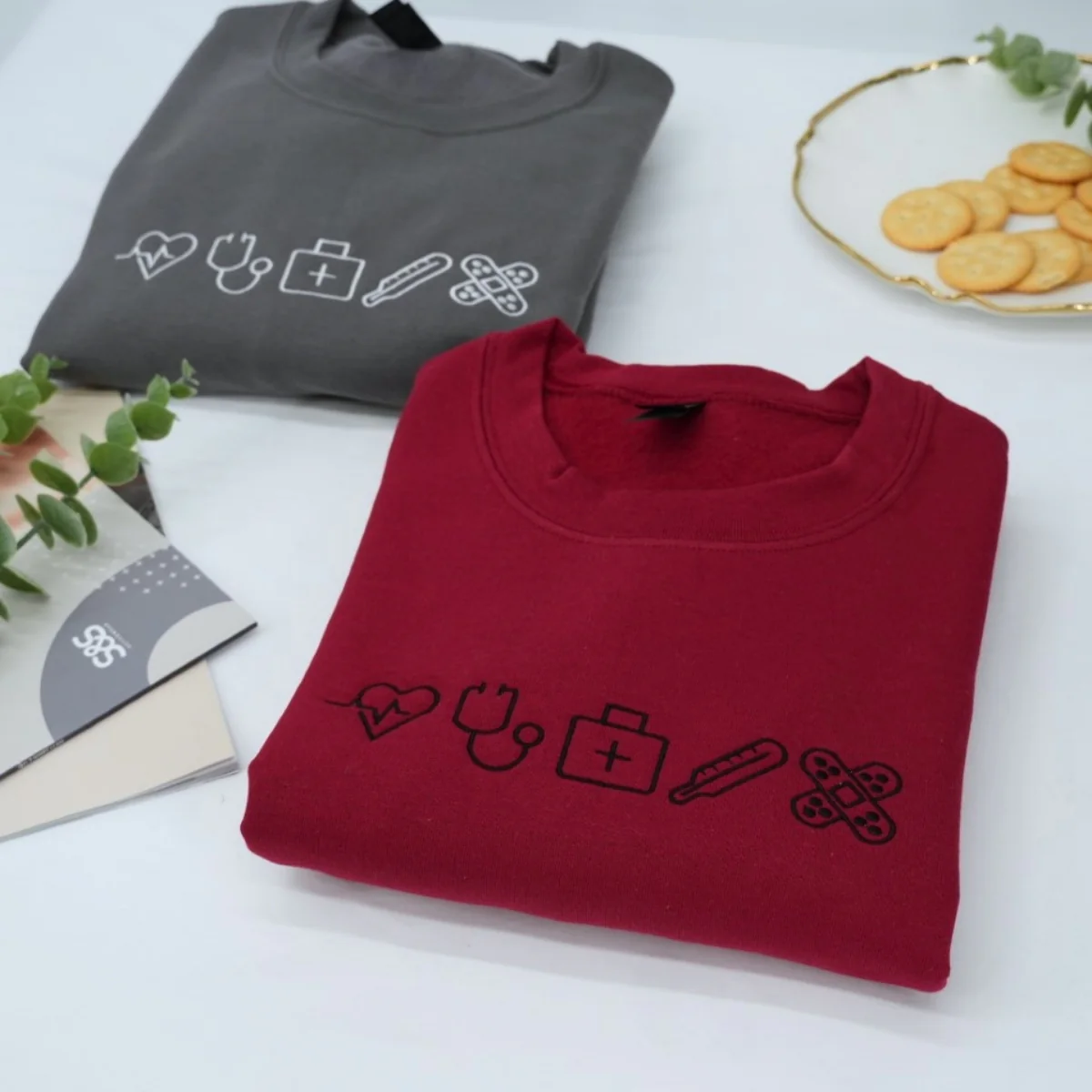 Healthcare Worker Custom Sweatshirts - Medical Professional Embroidered Icons - Nurse Doctor Gift - Image 6