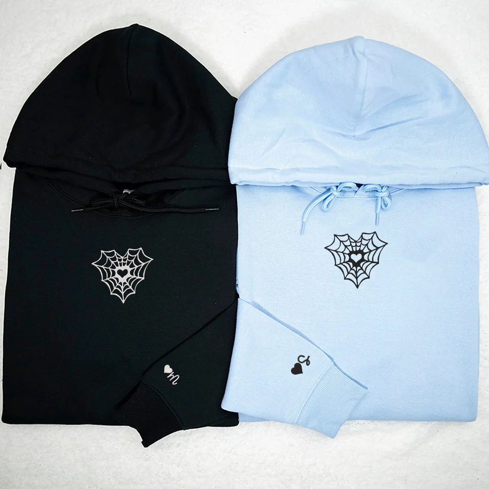 Heart Web Custom Embroidered Matching Hoodies For Couples - Image 2