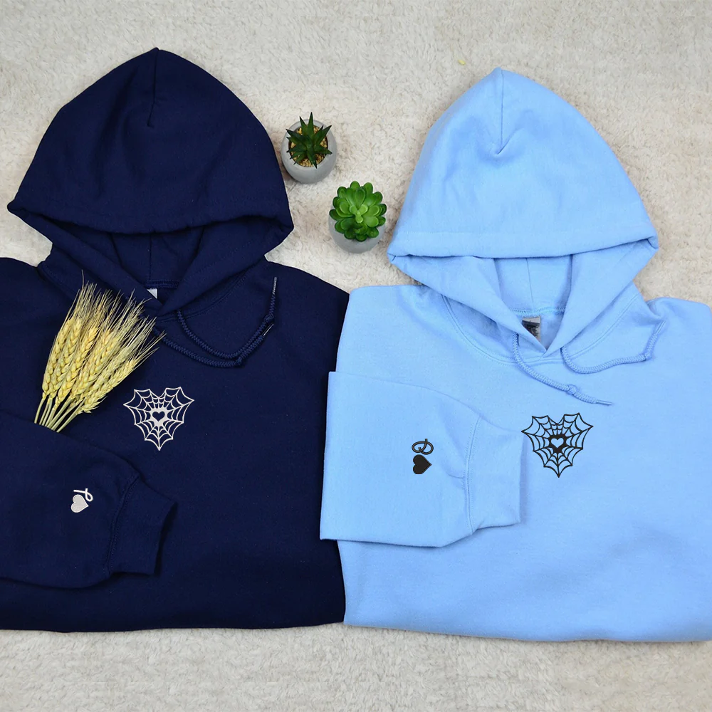 Heart Web Custom Embroidered Matching Hoodies For Couples - Image 3