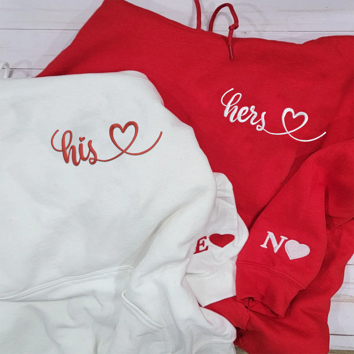 Custom Matching His & Her Couple Embroidered Hoodies - Image 2