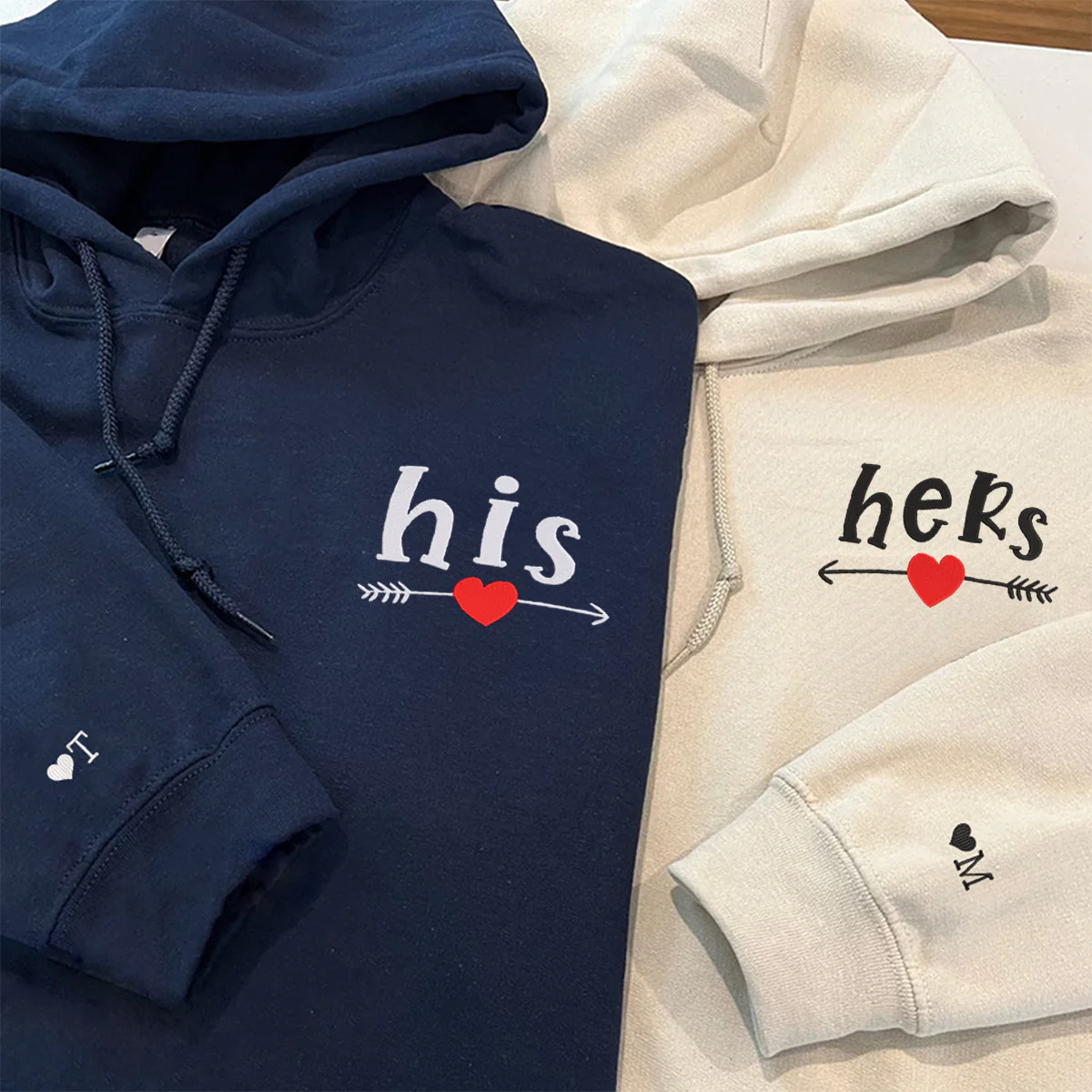 Custom Matching His & Her Couple Embroidered Hoodies - Image 3