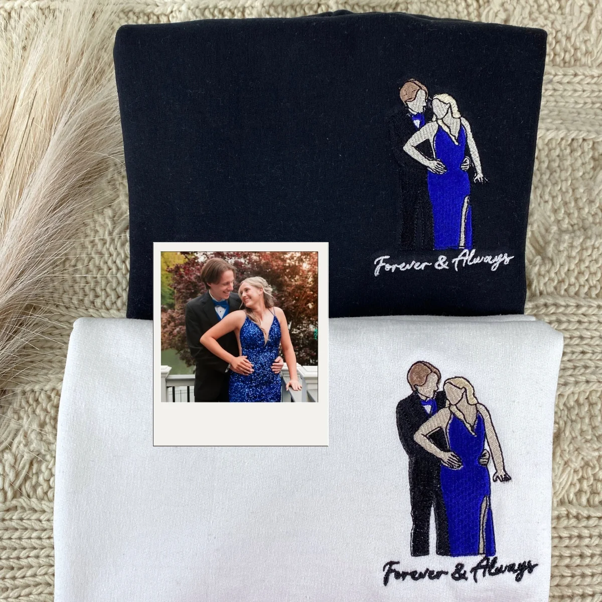 His Hers Custom Picture Hoodies - Personalized Photo Embroidered Couples Sweatshirts Gift