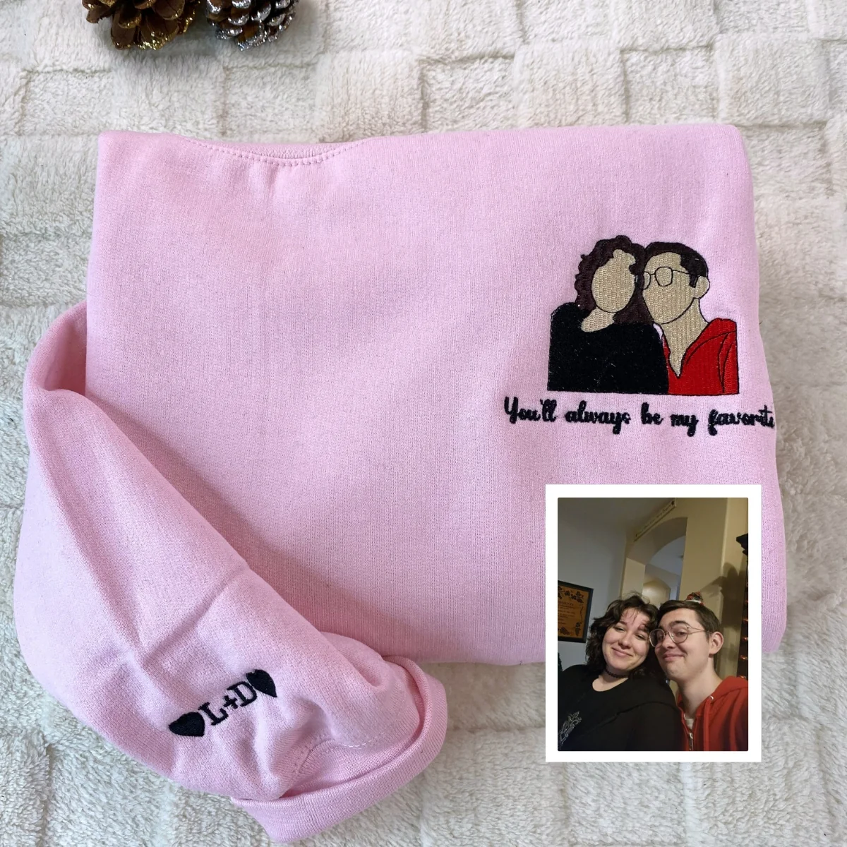 His Hers Custom Picture Hoodies - Personalized Photo Embroidered Couples Sweatshirts Gift - Image 2