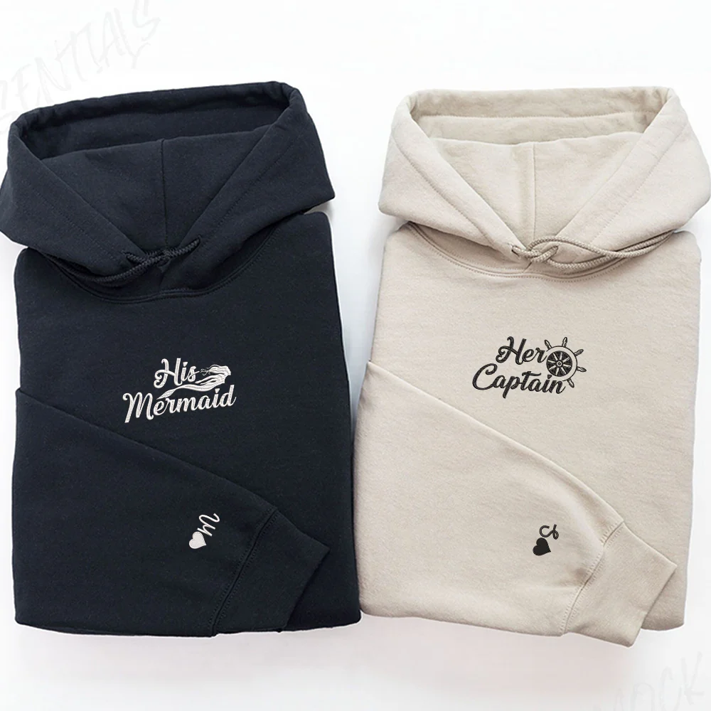 His Mermaid Her Captain Custom Embroidered Matching Hoodies For Couples - Image 5