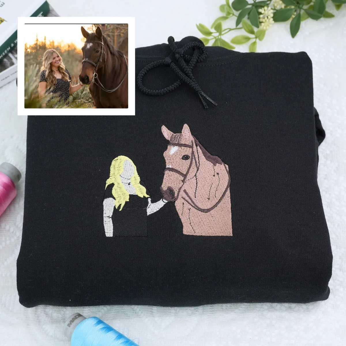 Horse Lover Custom Hoodies - Equestrian Portrait Embroidered Sweatshirts - Personalized Horse Rider Gift - Image 6