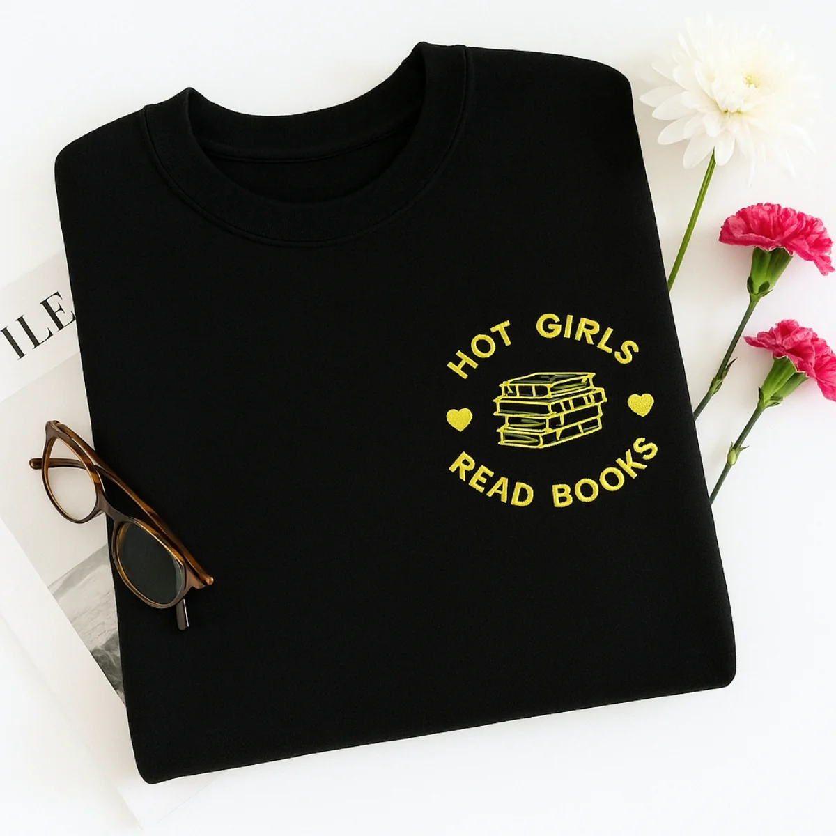 Hot Girls Read Books Hoodies - Empowered Book Lover Embroidered Sweatshirts - Confident Reading Gift - Image 3