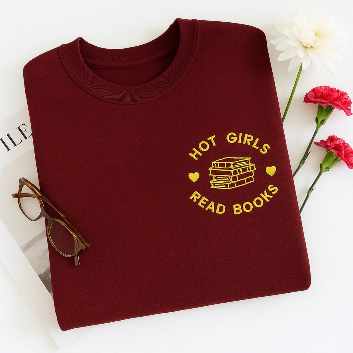 Hot Girls Read Books Hoodies - Empowered Book Lover Embroidered Sweatshirts - Confident Reading Gift - Image 4
