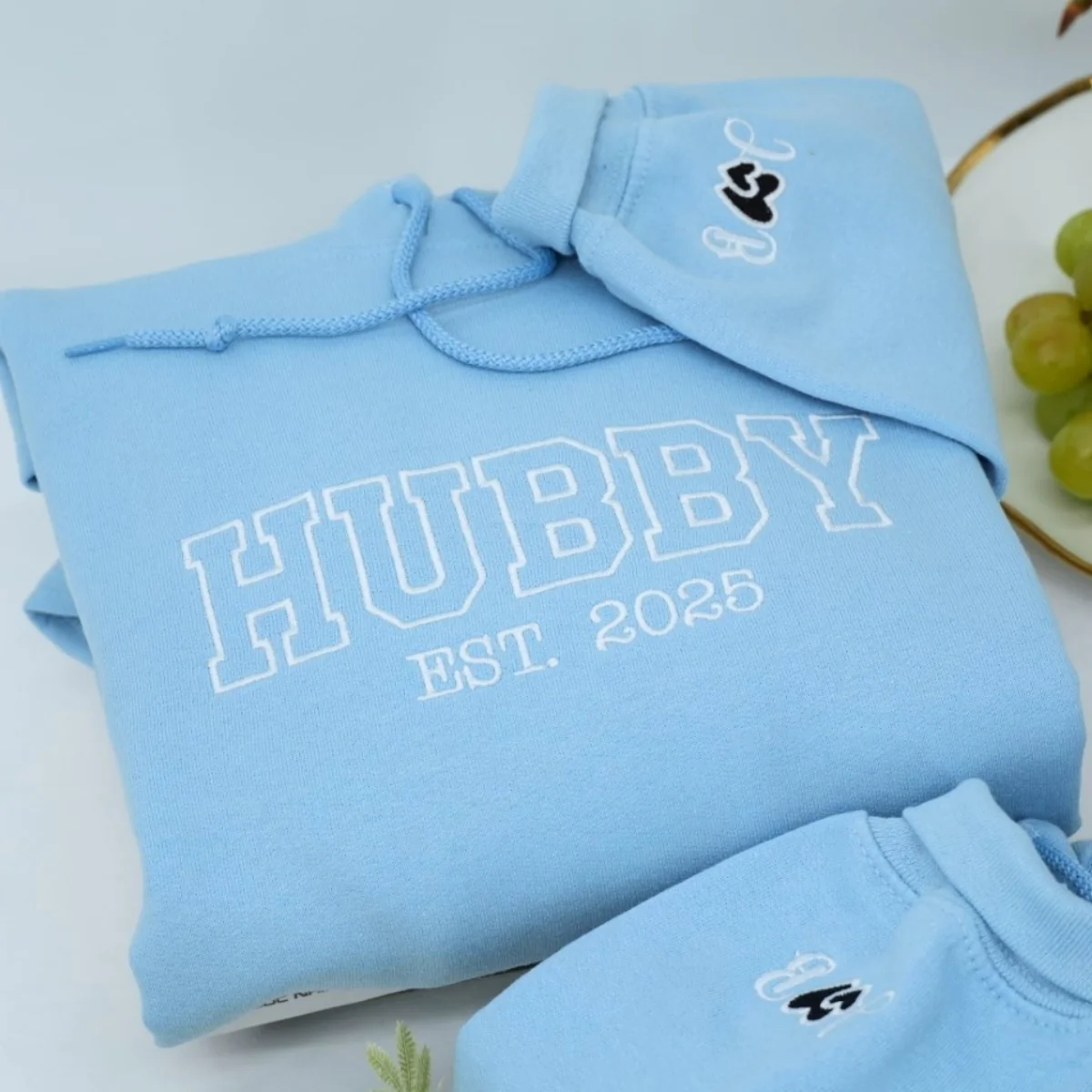 Hubby Wifey Custom Hoodies - Matching Embroidered Couples Sweatshirts - Wedding Anniversary Gift - Image 3