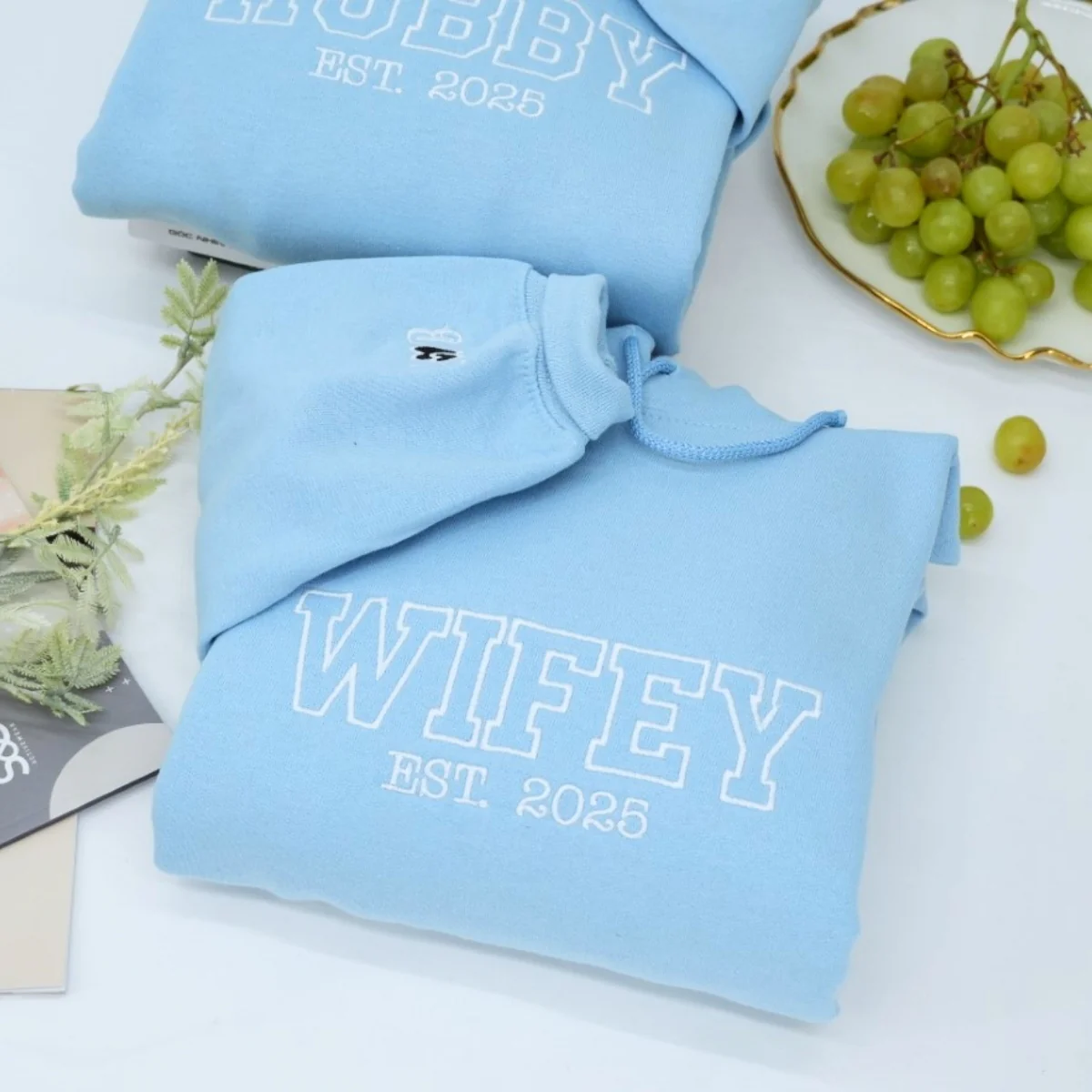 Hubby Wifey Custom Hoodies - Matching Embroidered Couples Sweatshirts - Wedding Anniversary Gift - Image 5
