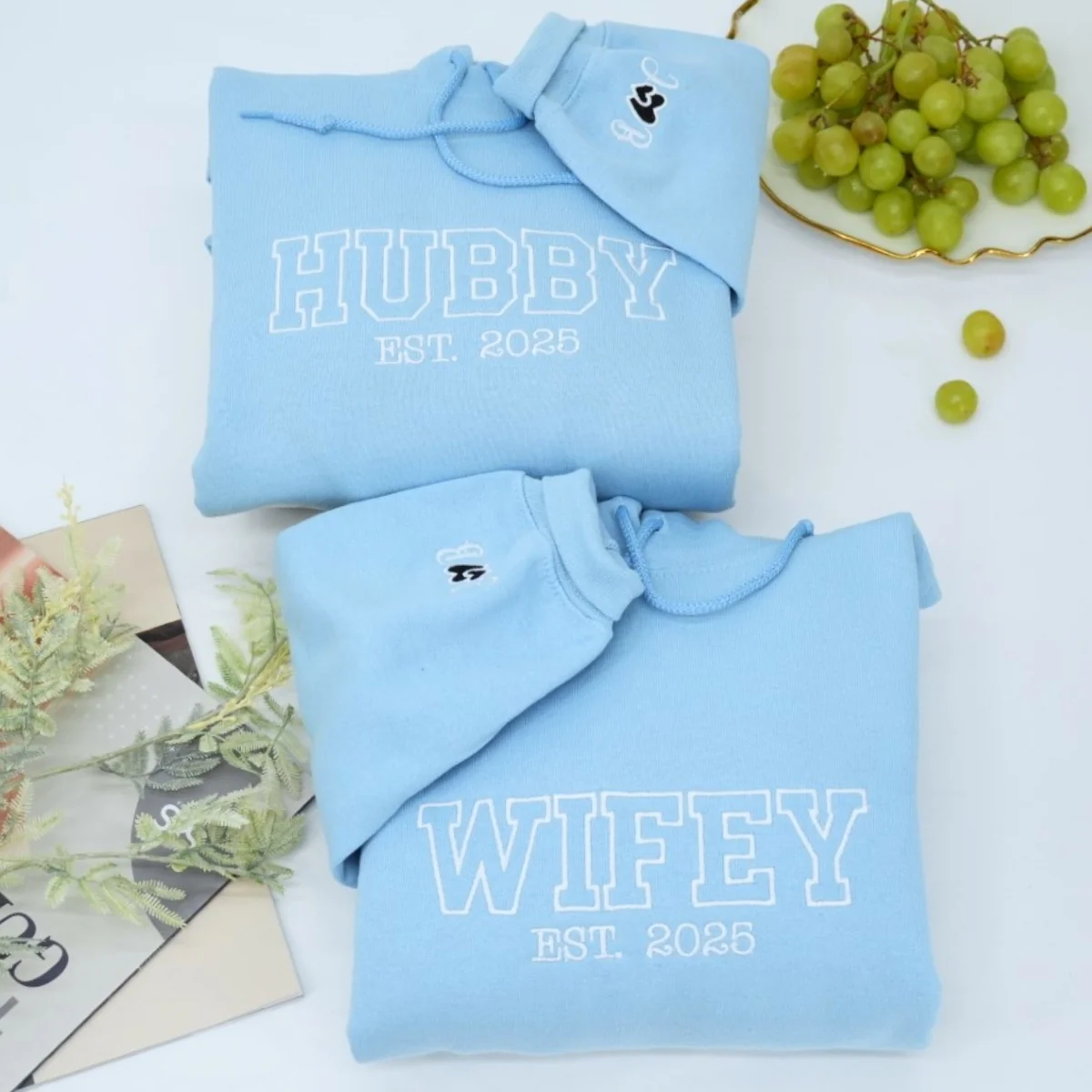 Hubby Wifey Custom Hoodies - Matching Embroidered Couples Sweatshirts - Wedding Anniversary Gift - Image 6