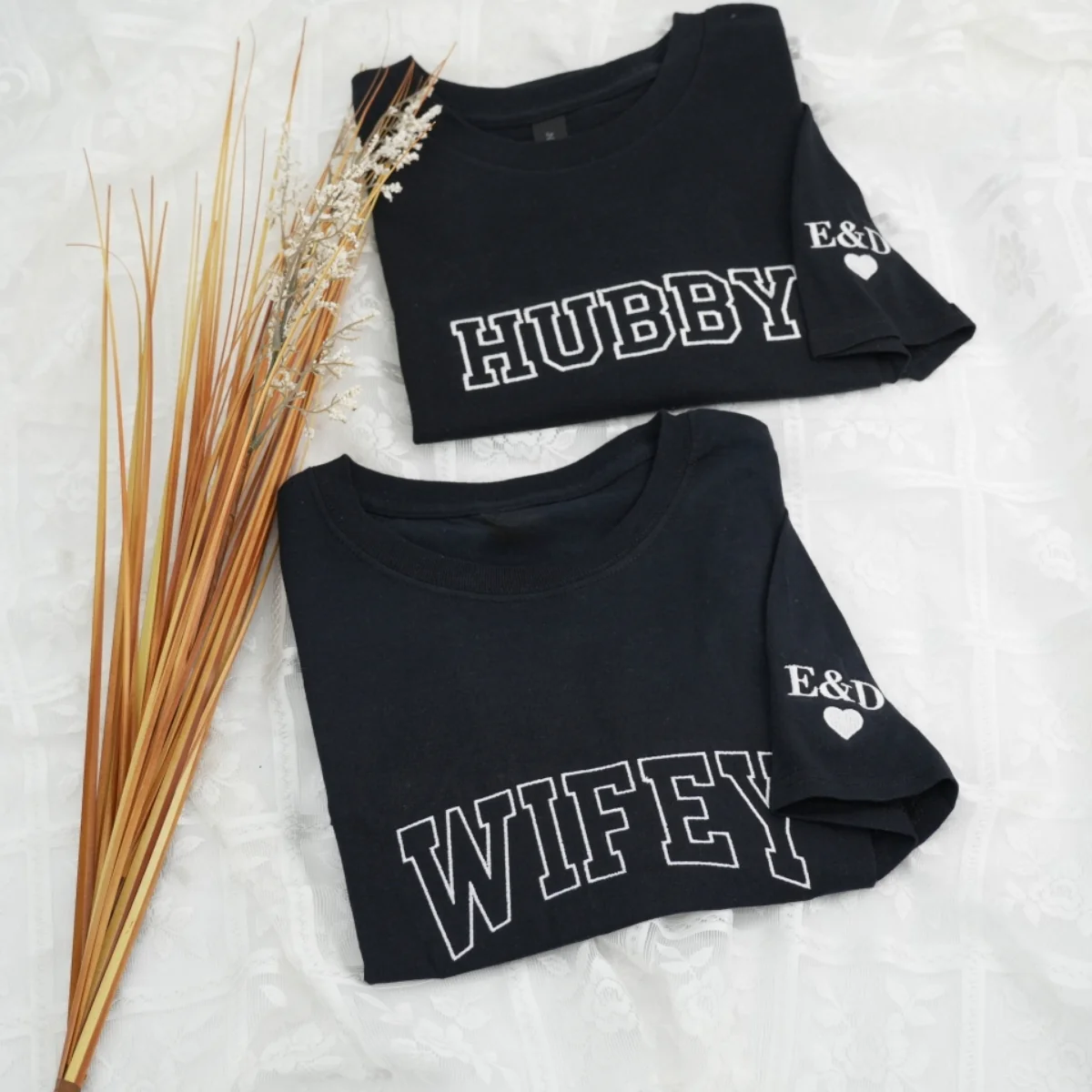 Hubby Wifey Matching T-Shirts - Custom Embroidered Couples Apparel - Perfect Anniversary Gift - Image 3