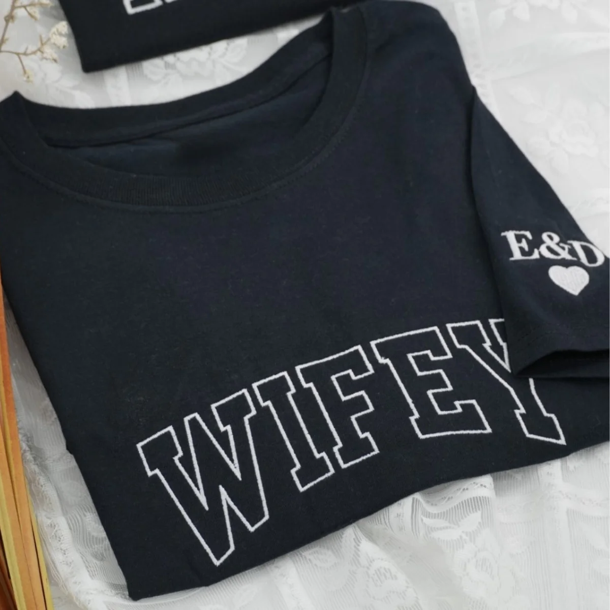 Hubby Wifey Matching T-Shirts - Custom Embroidered Couples Apparel - Perfect Anniversary Gift - Image 4