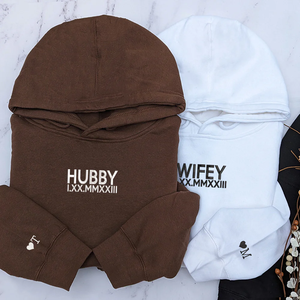 Hubby x Wifey Custom Embroidered Matching Hoodies For Couples - Image 3