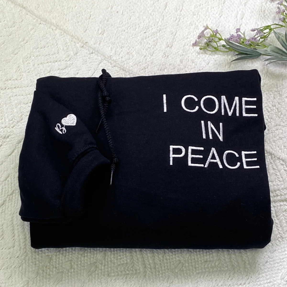 Custom I Come In Peace Hoodie, Matching Embroidered Hoodie for Couple - Image 2