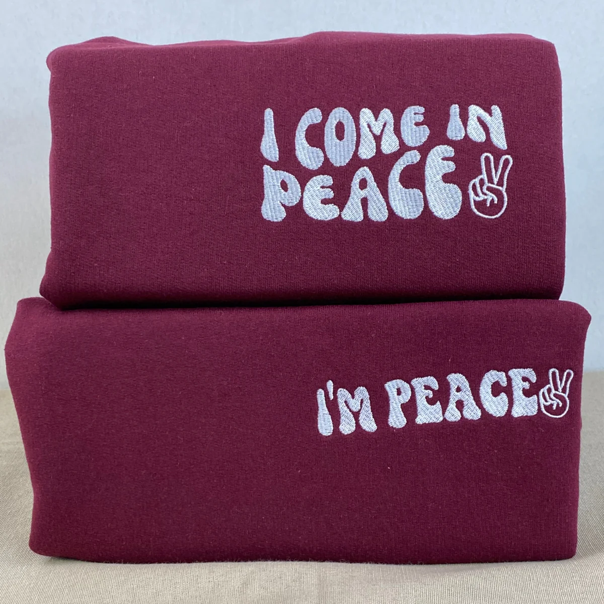 Custom I Come In Peace Hoodie, Matching Embroidered Hoodie for Couple - Image 3