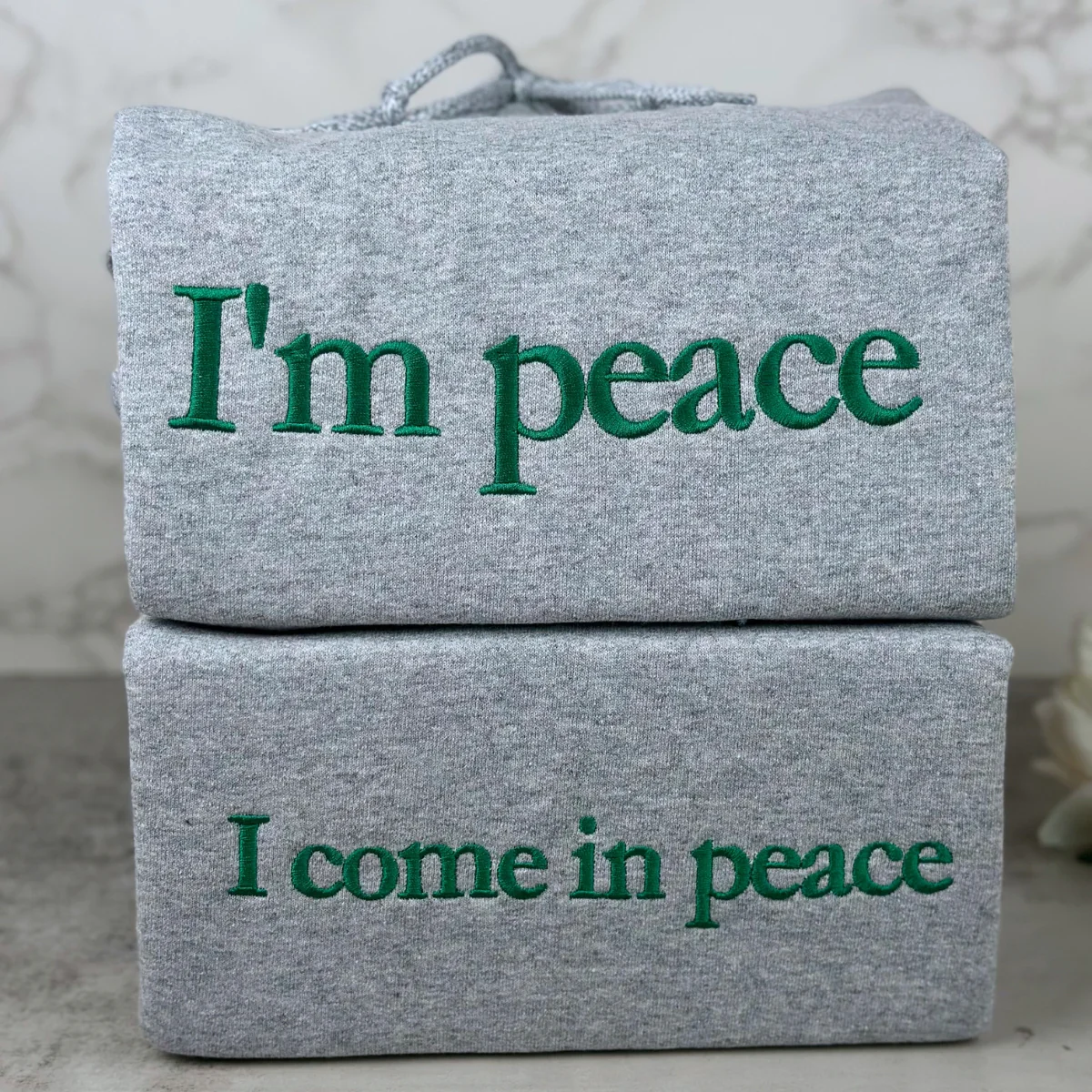Custom I Come In Peace Hoodie, Matching Embroidered Hoodie for Couple - Image 4