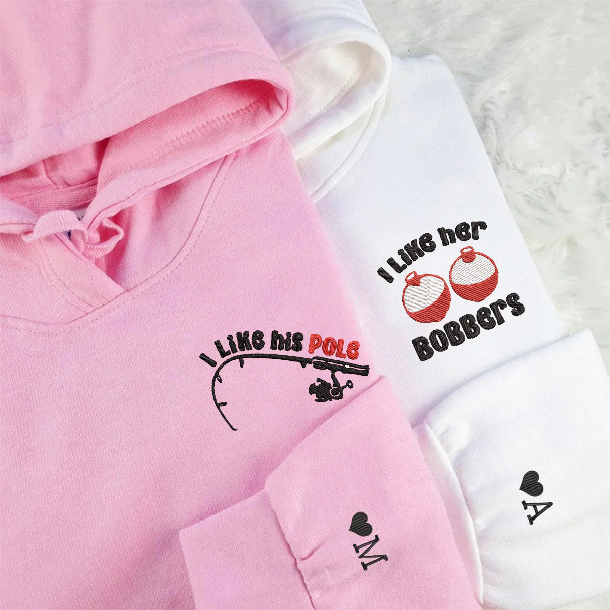 Custom I Like Her Bobbers Matching Embroidered Hoodies for Couples - Image 3