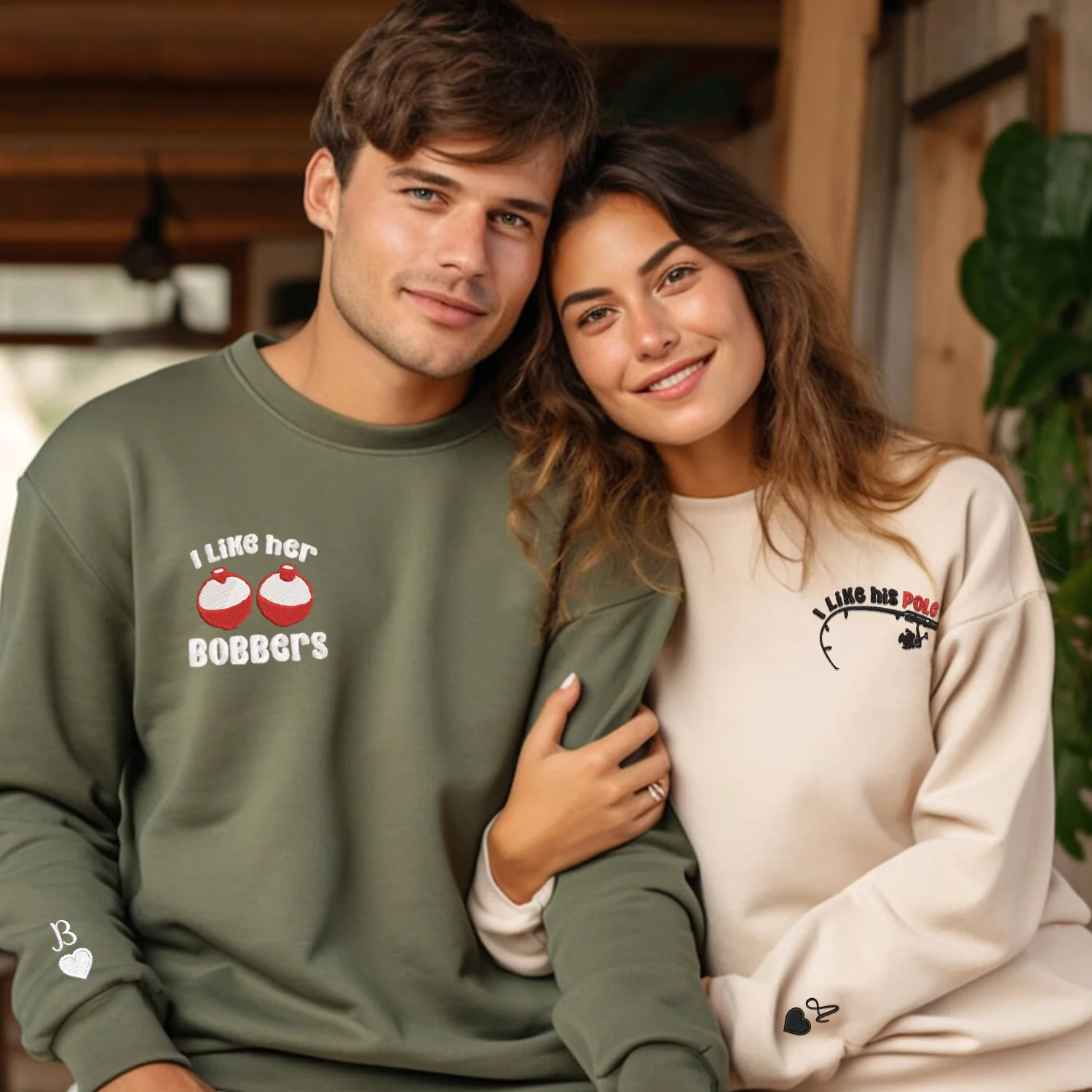 Custom I Like Her Bobbers Matching Embroidered Hoodies for Couples - Image 4