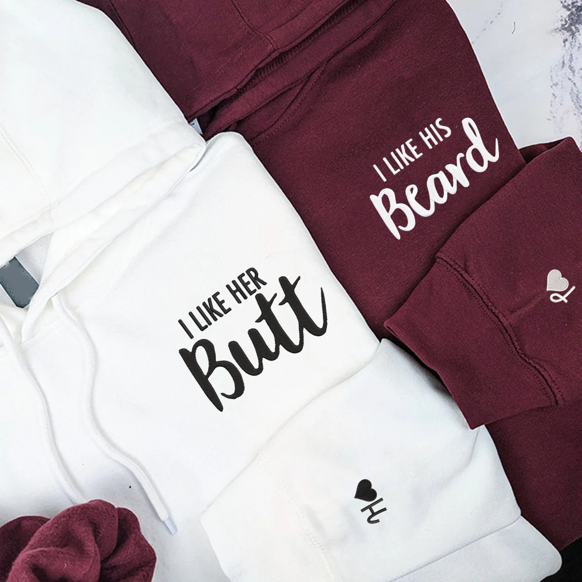 Personalised Matching I Like His Beard Embroidered Hoodie - Image 2