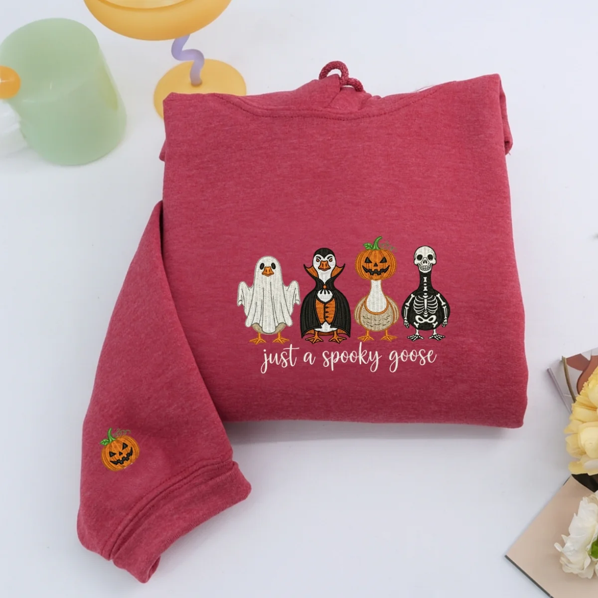 Just A Spooky Goose Custom Sweatshirts - Halloween Geese Embroidered Apparel - Perfect Cute Halloween Gift - Image 2
