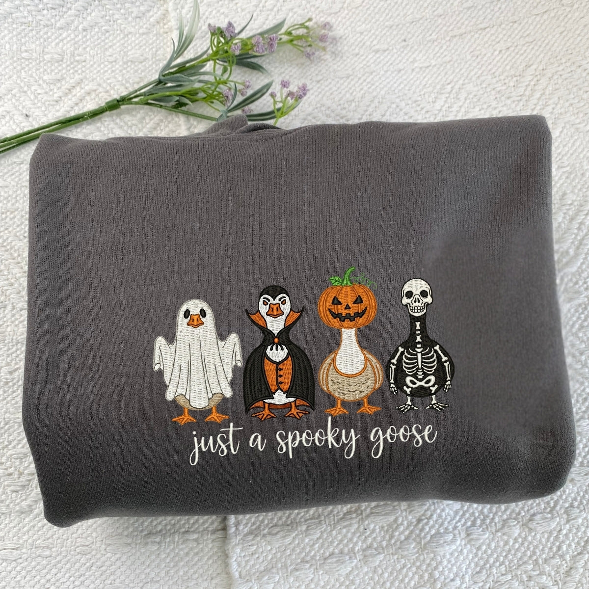 Just A Spooky Goose Custom Sweatshirts - Halloween Geese Embroidered Apparel - Perfect Cute Halloween Gift - Image 6