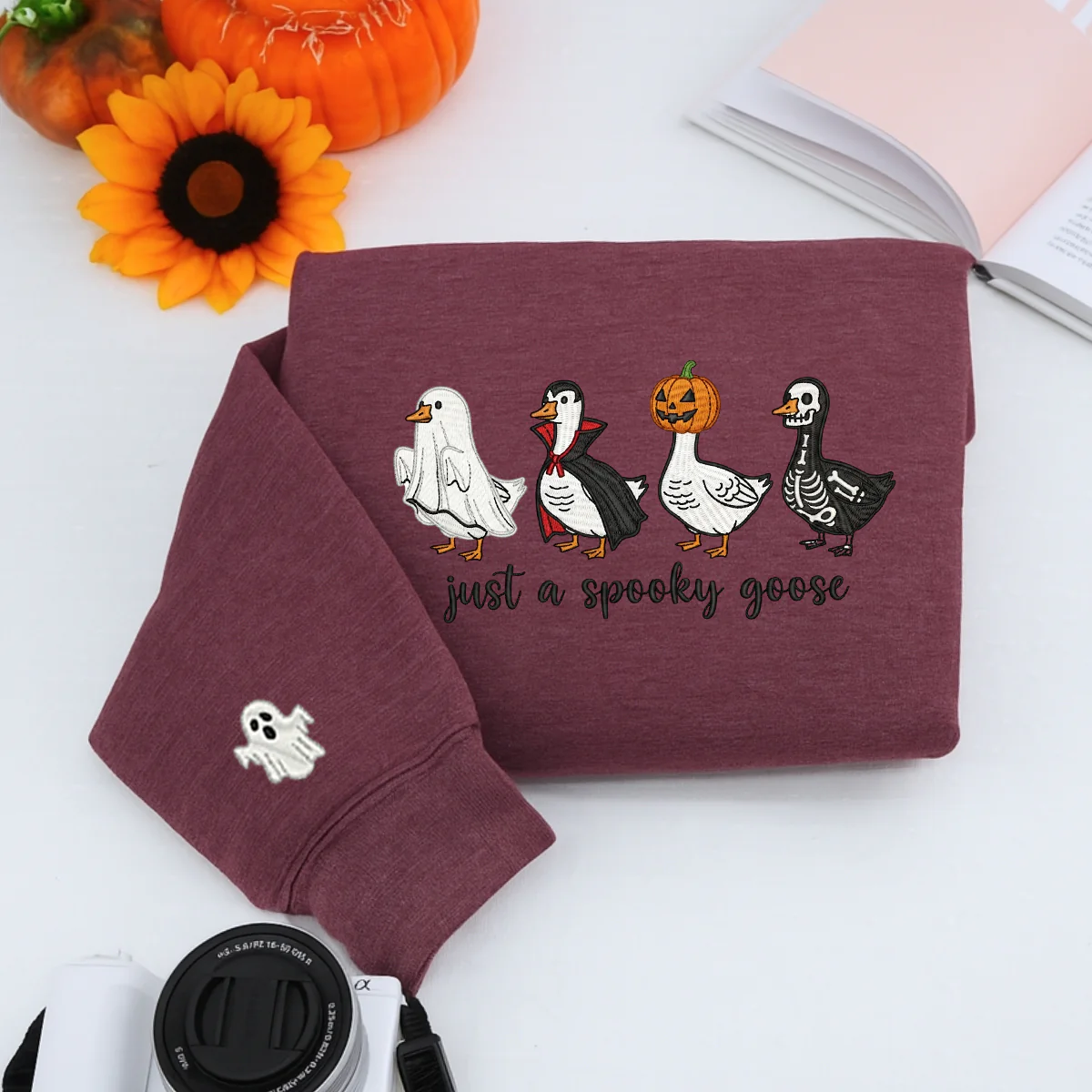 Just A Spooky Goose Halloween Hoodies - Funny Costume Geese Embroidered Sweatshirts - Perfect Halloween Gift - Image 5