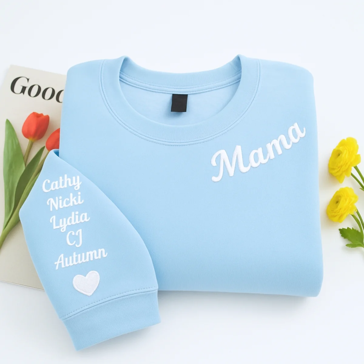 Mama Custom Hoodies - Neckline Embroidered Sweatshirts with Child Name & Heart - Perfect Mother's Day Gift - Image 2