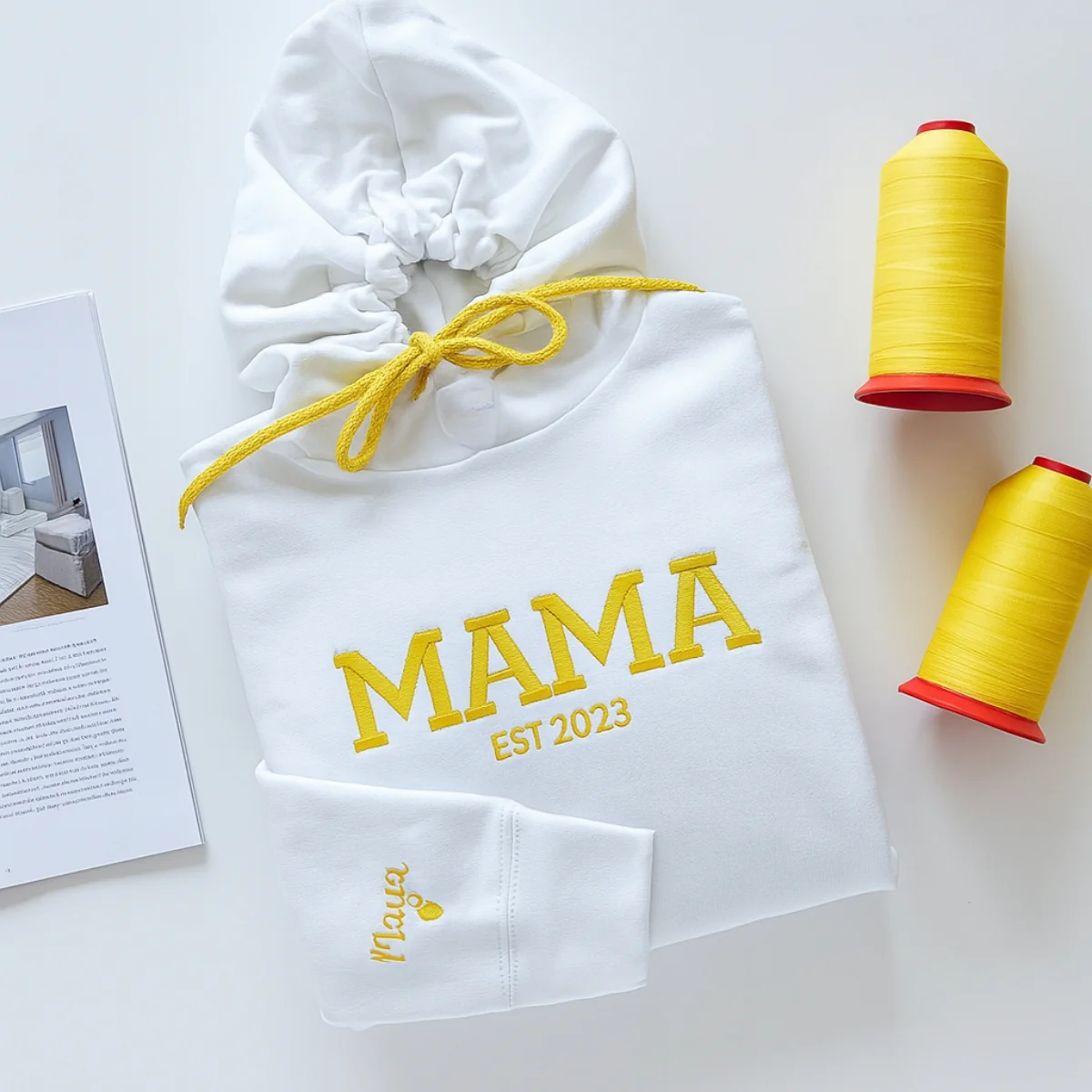 Mama EST Year Hoodies - Personalized Child Name Embroidered Sweatshirts - Custom New Mom Gift - Image 2