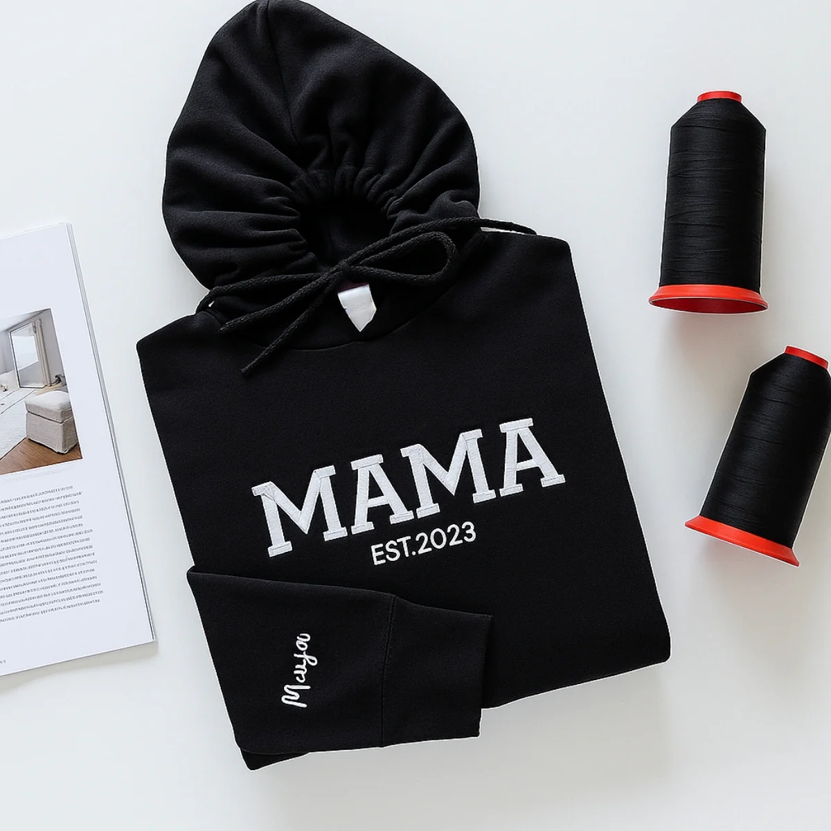 Mama EST Year Hoodies - Personalized Child Name Embroidered Sweatshirts - Custom New Mom Gift - Image 3