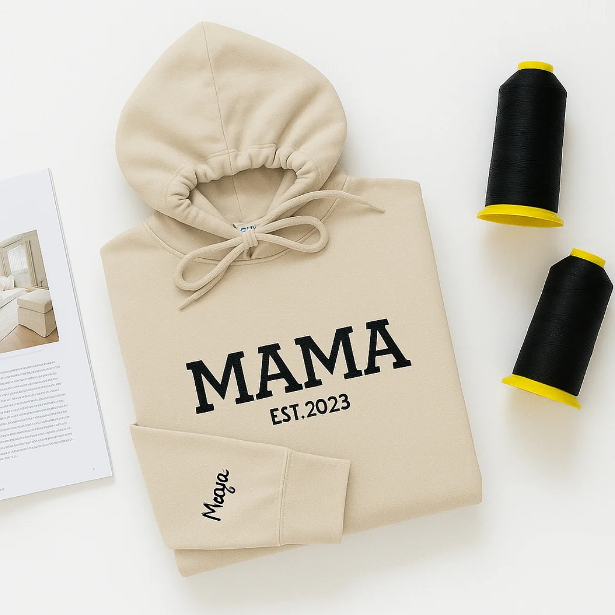 Mama EST Year Hoodies - Personalized Child Name Embroidered Sweatshirts - Custom New Mom Gift - Image 4