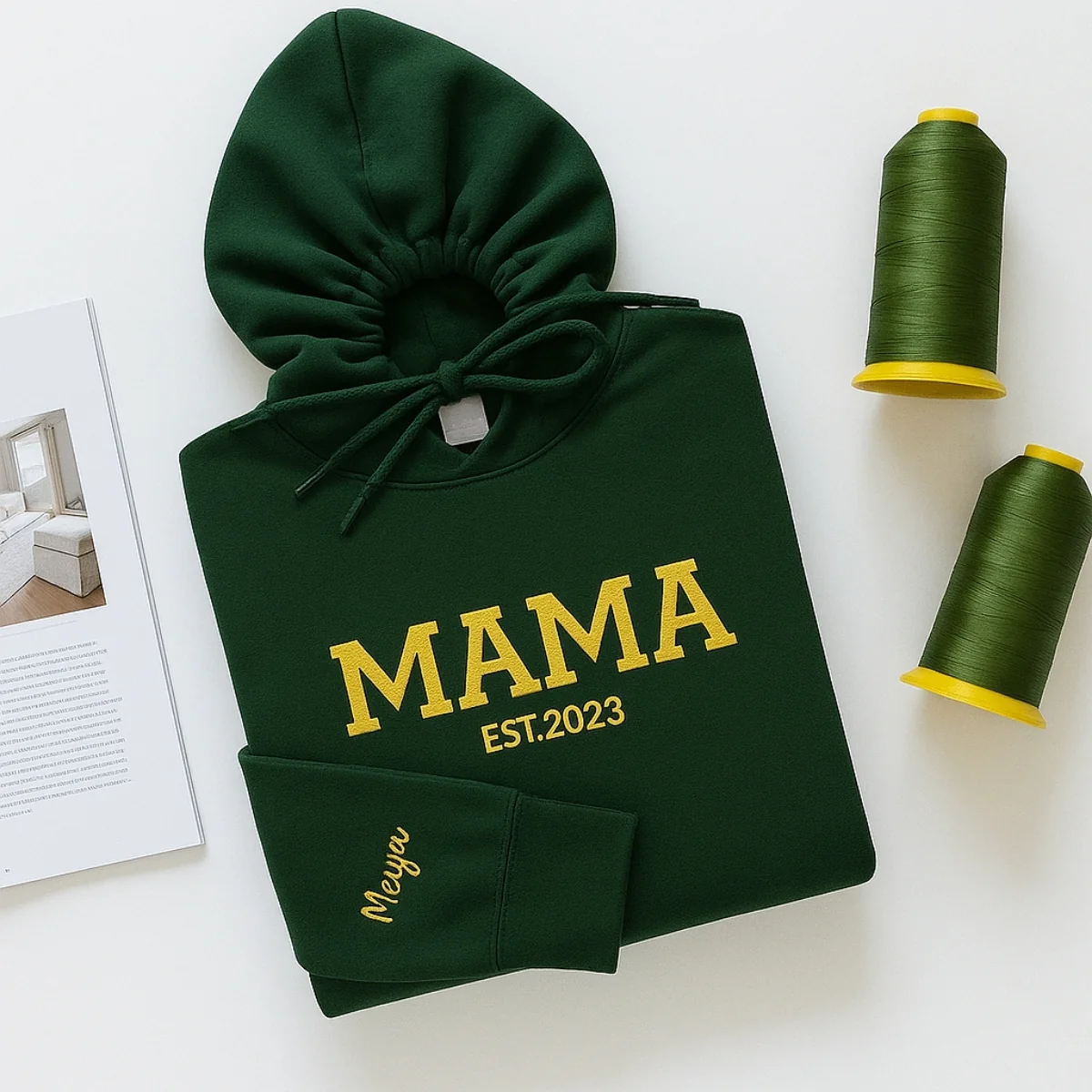 Mama EST Year Hoodies - Personalized Child Name Embroidered Sweatshirts - Custom New Mom Gift - Image 5
