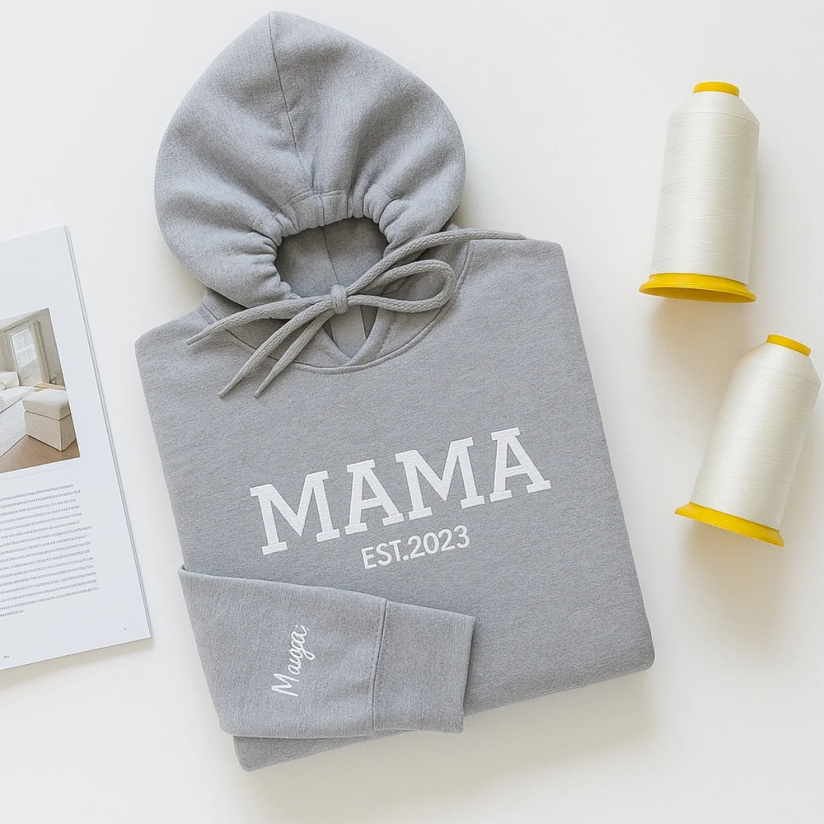 Mama EST Year Hoodies - Personalized Child Name Embroidered Sweatshirts - Custom New Mom Gift - Image 6