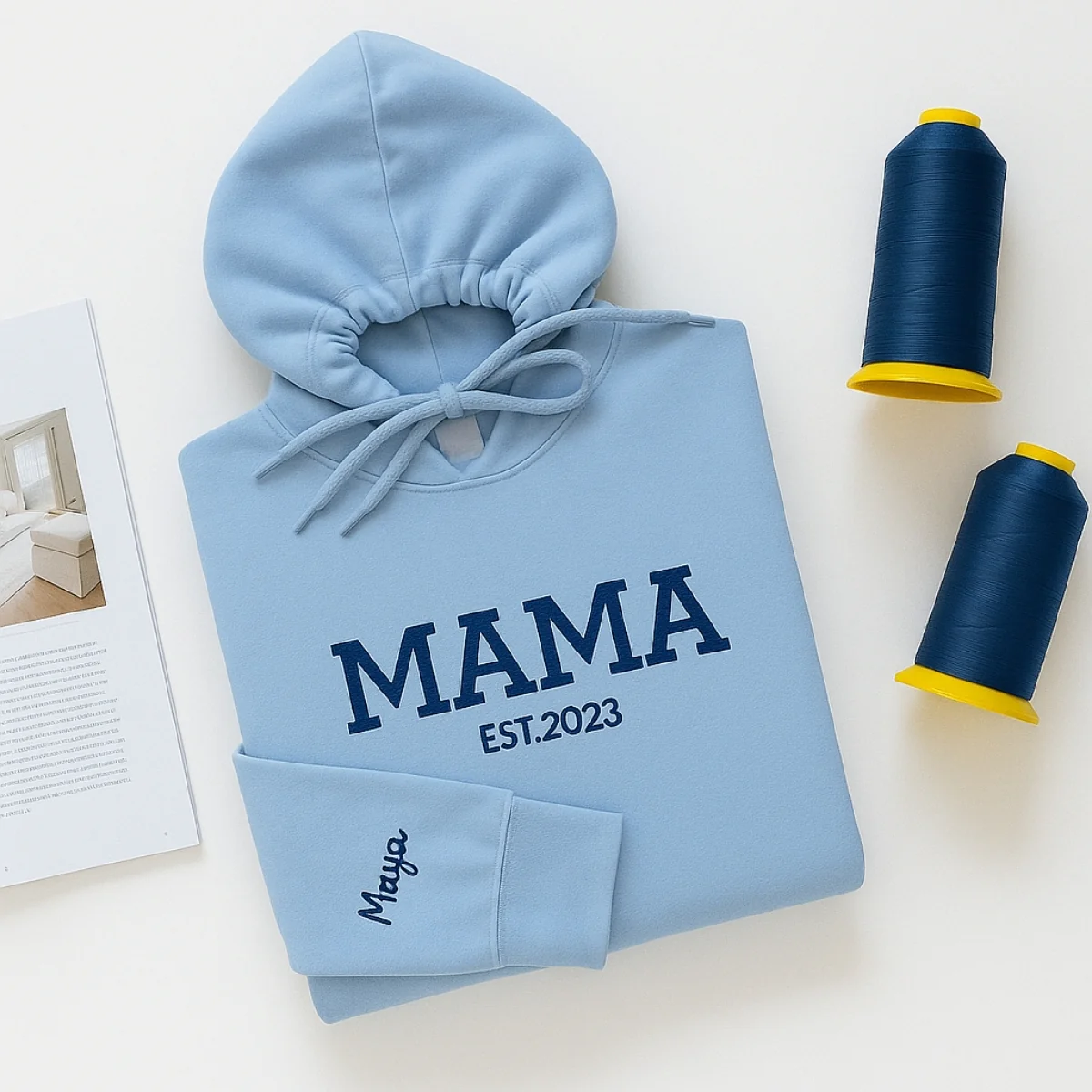 Mama EST Year Hoodies - Personalized Child Name Embroidered Sweatshirts - Custom New Mom Gift - Image 7