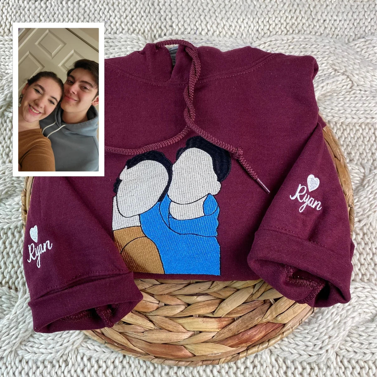 Matching Photo Embroidered Hoodies - Custom Couples Memory Sweatshirts - Perfect Anniversary Gift - Image 2