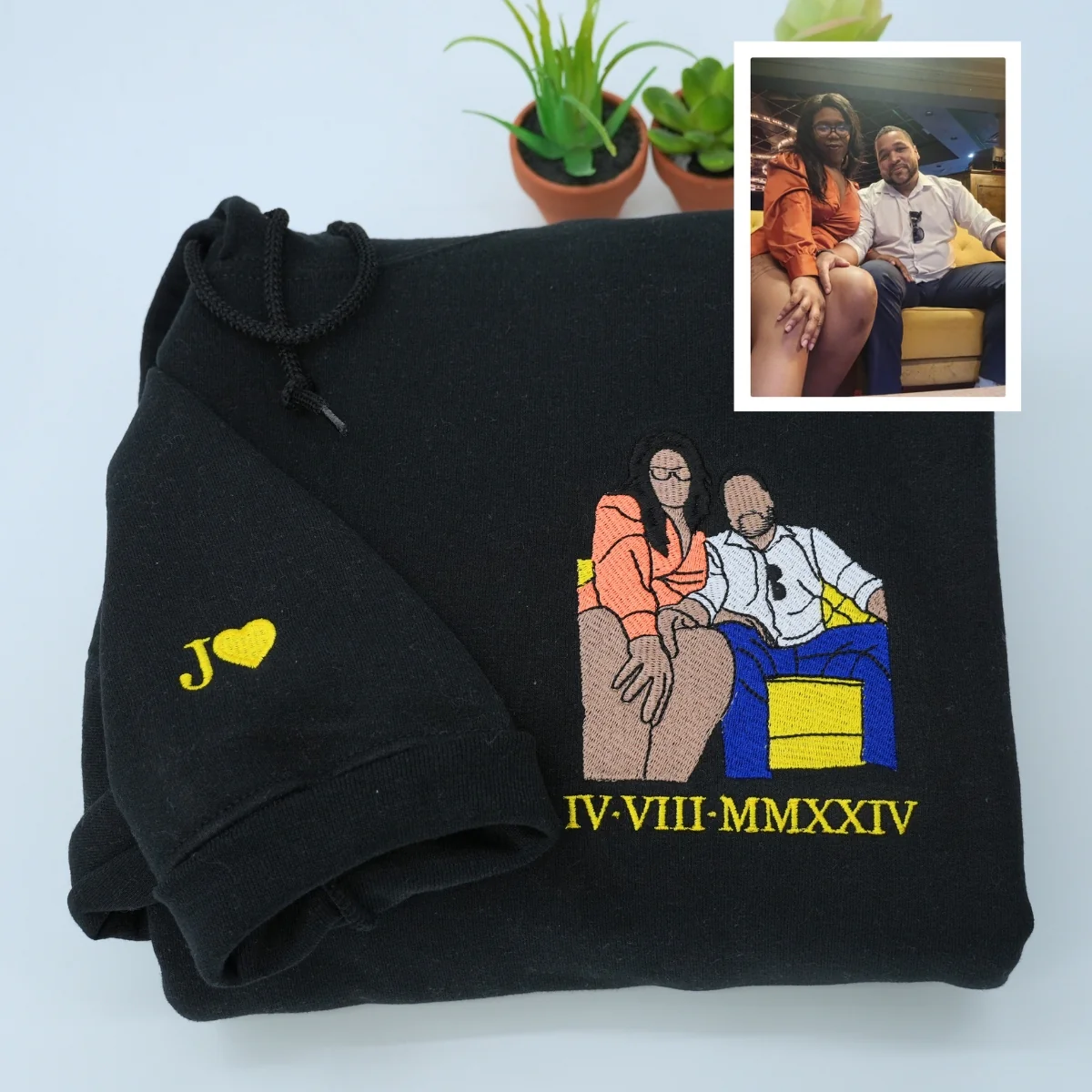 Matching Photo Embroidered Hoodies - Custom Couples Memory Sweatshirts - Perfect Anniversary Gift - Image 3