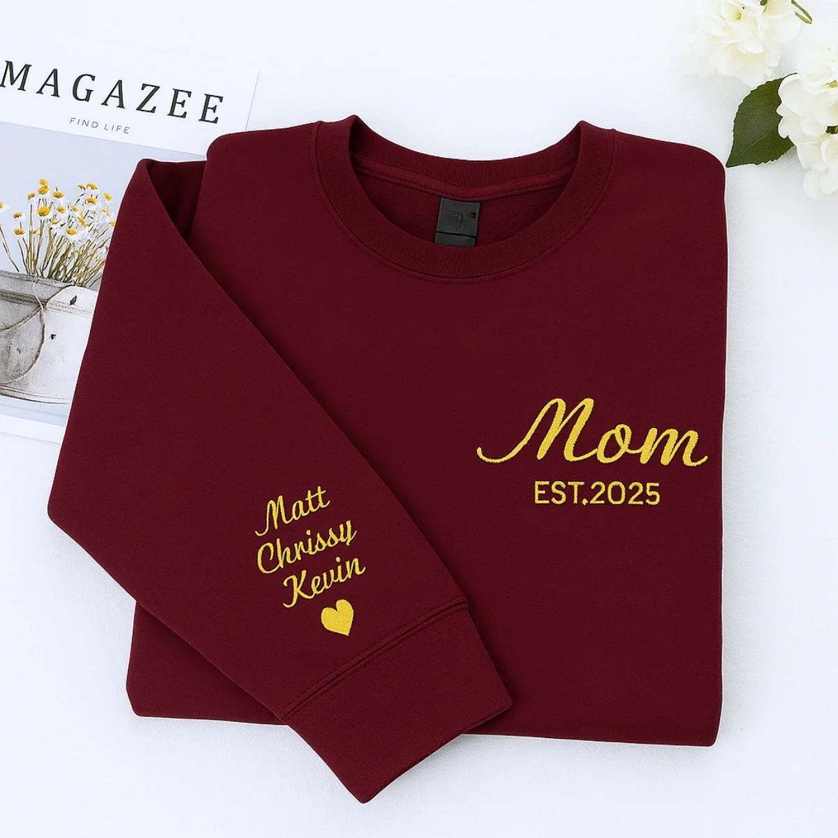 Mom EST Custom Hoodies - Established Mama Embroidered Sweatshirts - Anniversary Gift - Image 5