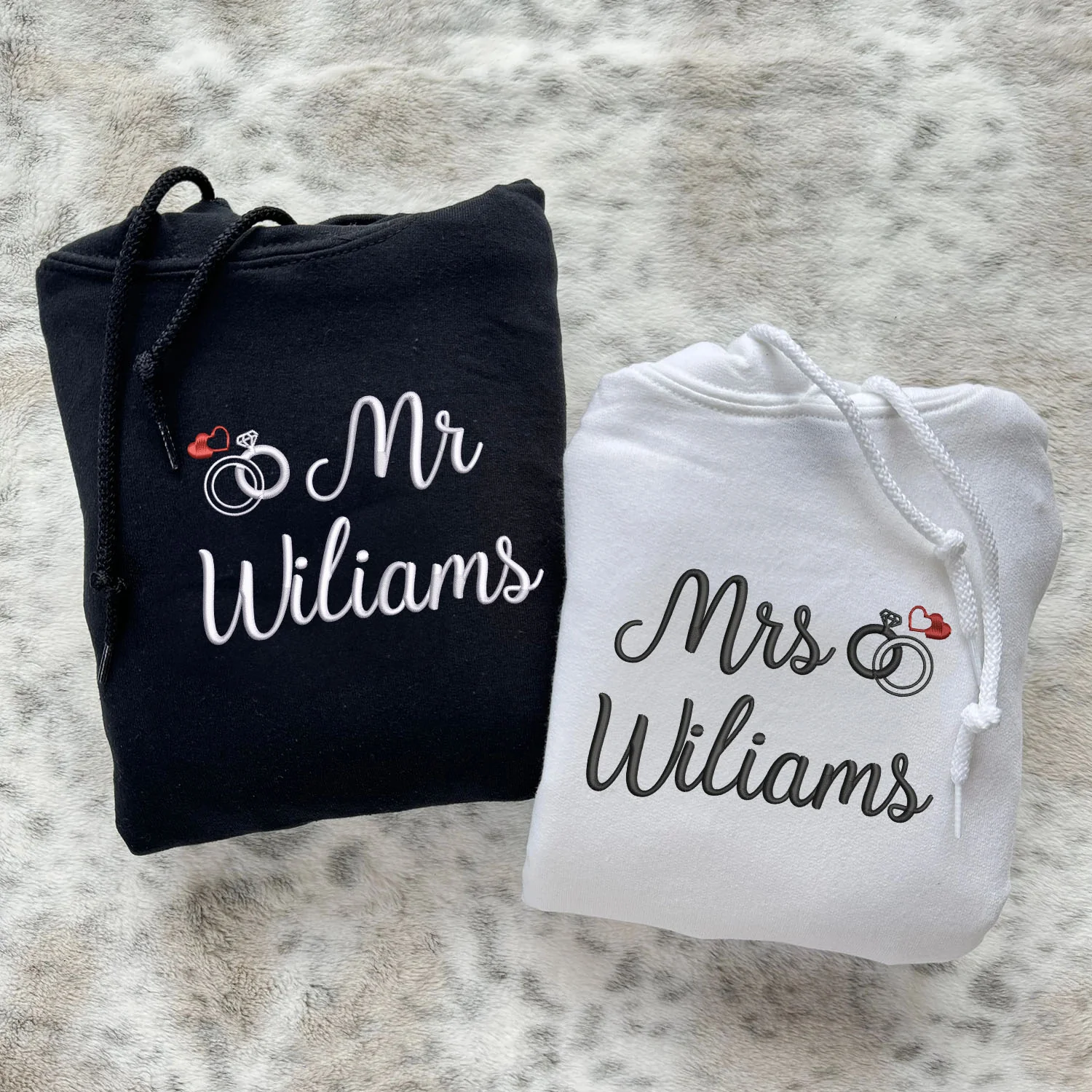Embroidered Mr & Mrs Hoodies or Sweatshirts with Custom on Sleeve - Image 2