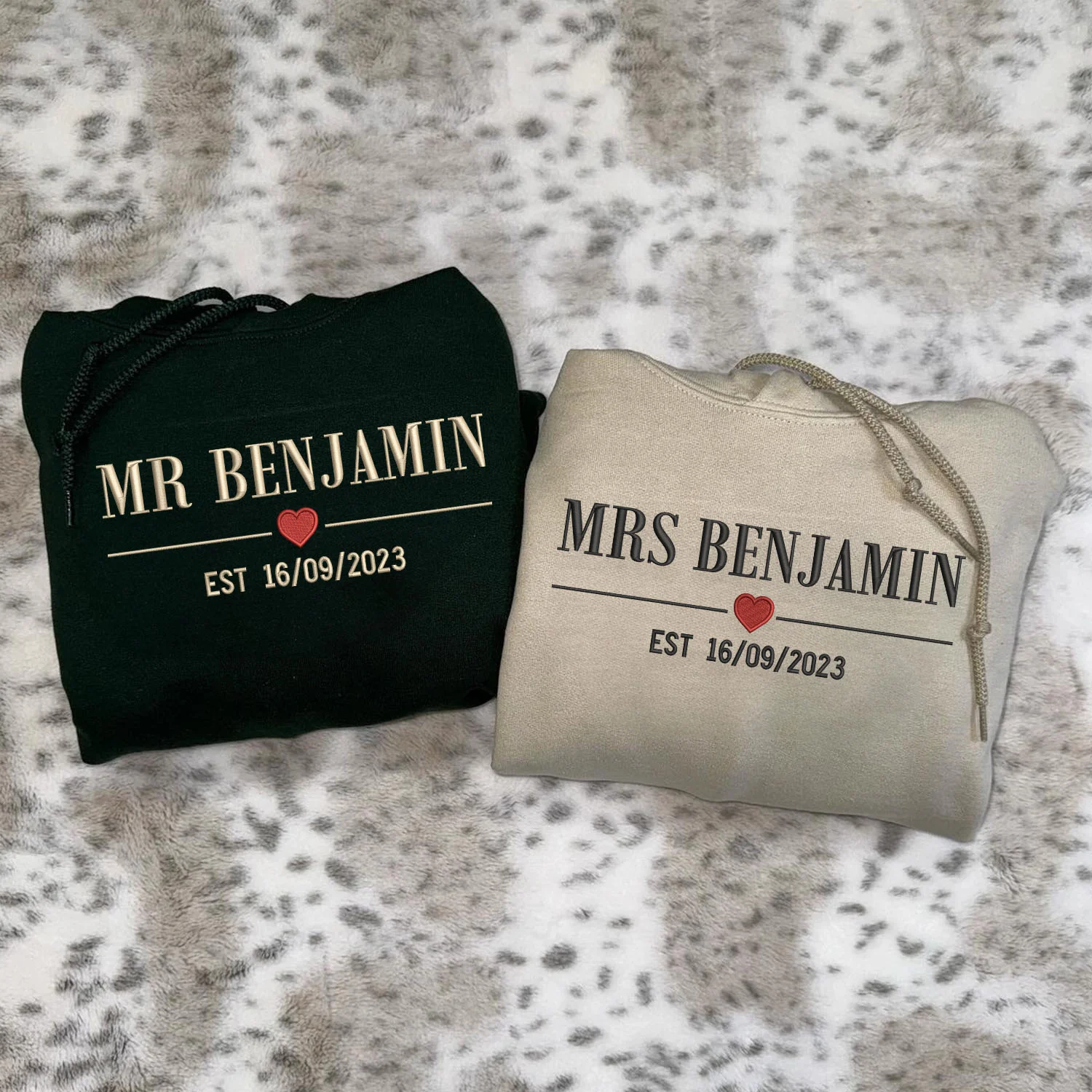 Embroidered Mr & Mrs with Est Year Hoodie or Sweatshirt - Image 2