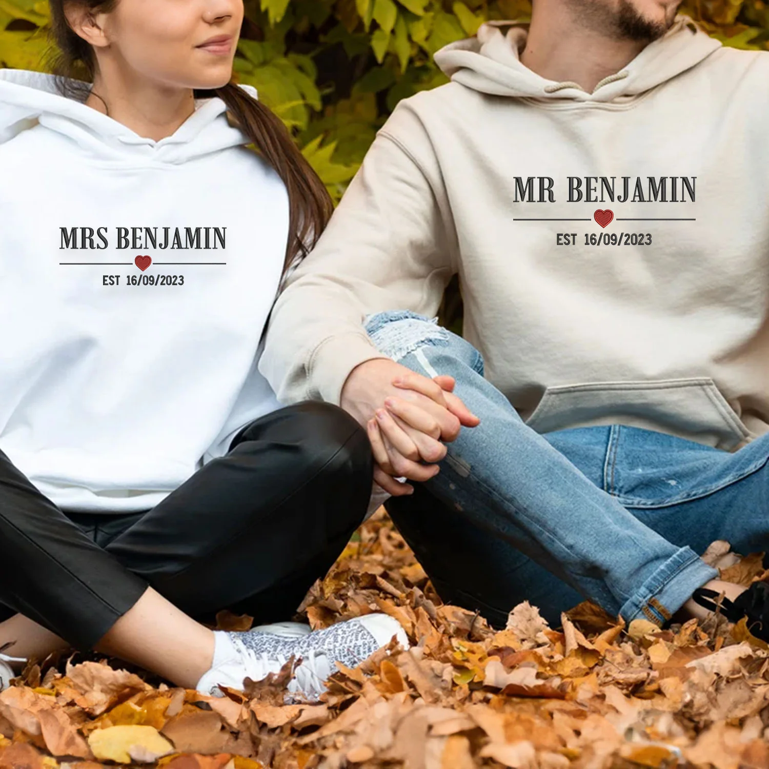 Embroidered Mr & Mrs with Est Year Hoodie or Sweatshirt - Image 4